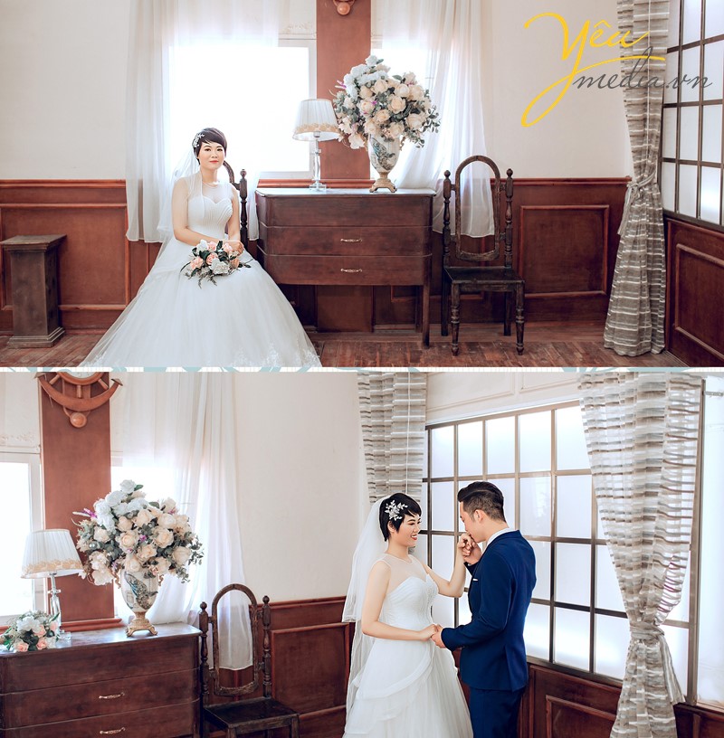 ảnh cưới chụp trong studio trong nhà phim trường rosa hà nội