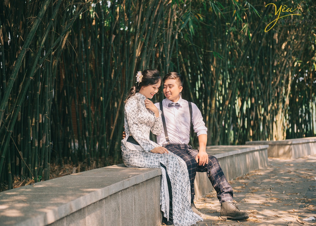 chụp ảnh cưới ở rặng tre lãng mạn truyền thống áo dài
