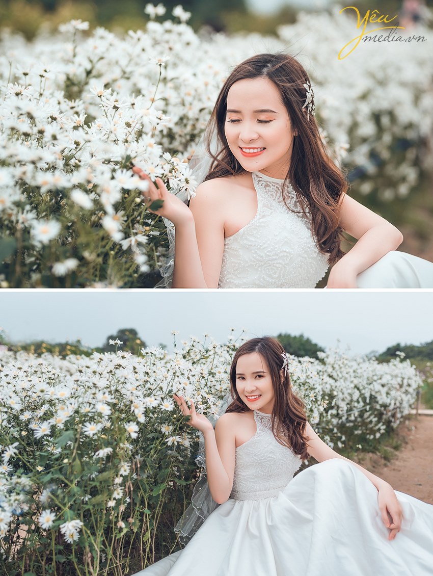 báo giá chụp ảnh cưới với cúc họa mi váy cô dâu