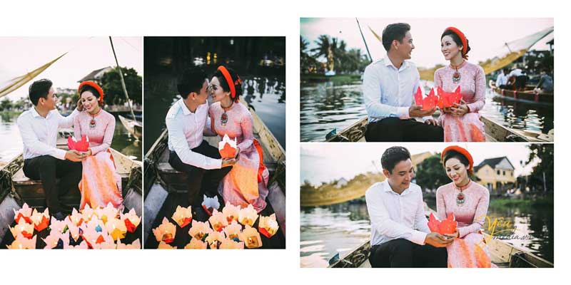 chụp ảnh cưới trên sông thả đèn hoa đăng tại Hội An