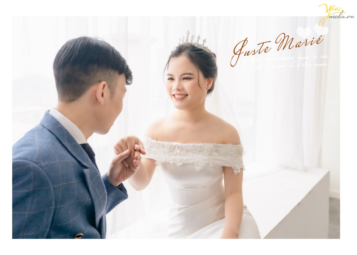 Chụp ảnh cưới tại 5 Garden phim trường có tủ sách cao như thư viện cùng ekip chụp hình studio yêu media hà nội