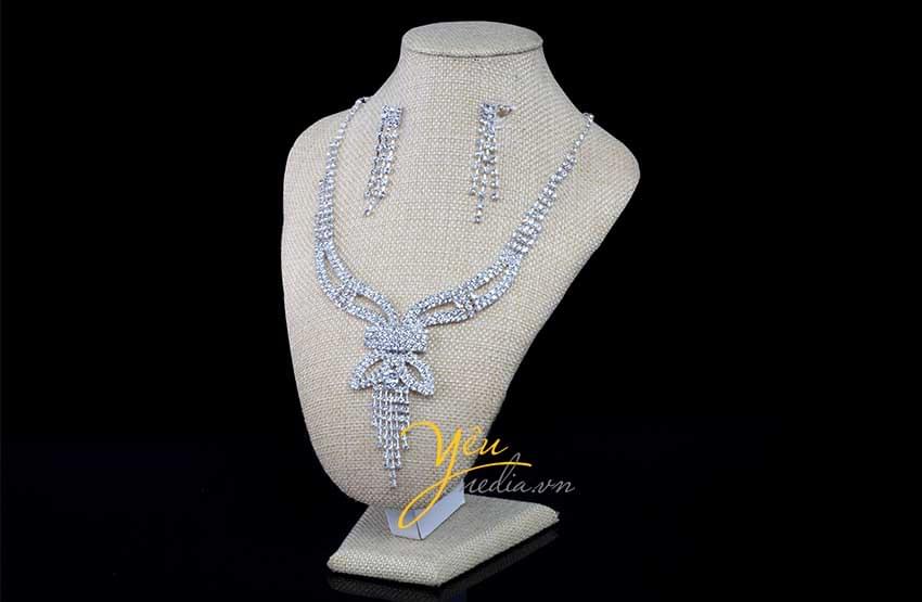 vòng cổ dây truyền cưới trang sức cô dâu đính đá dáng dây mềm mại