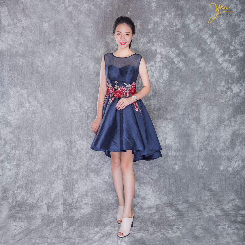 váy dự tiệc dáng ngắn xòe màu xanh tím than đẹp sang trọng