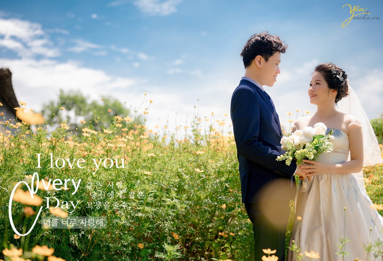 Album ảnh cưới ở phim trường Santorini Park nắng đẹp Hàn Quốc