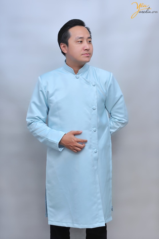 Áo dài xanh trơn nam