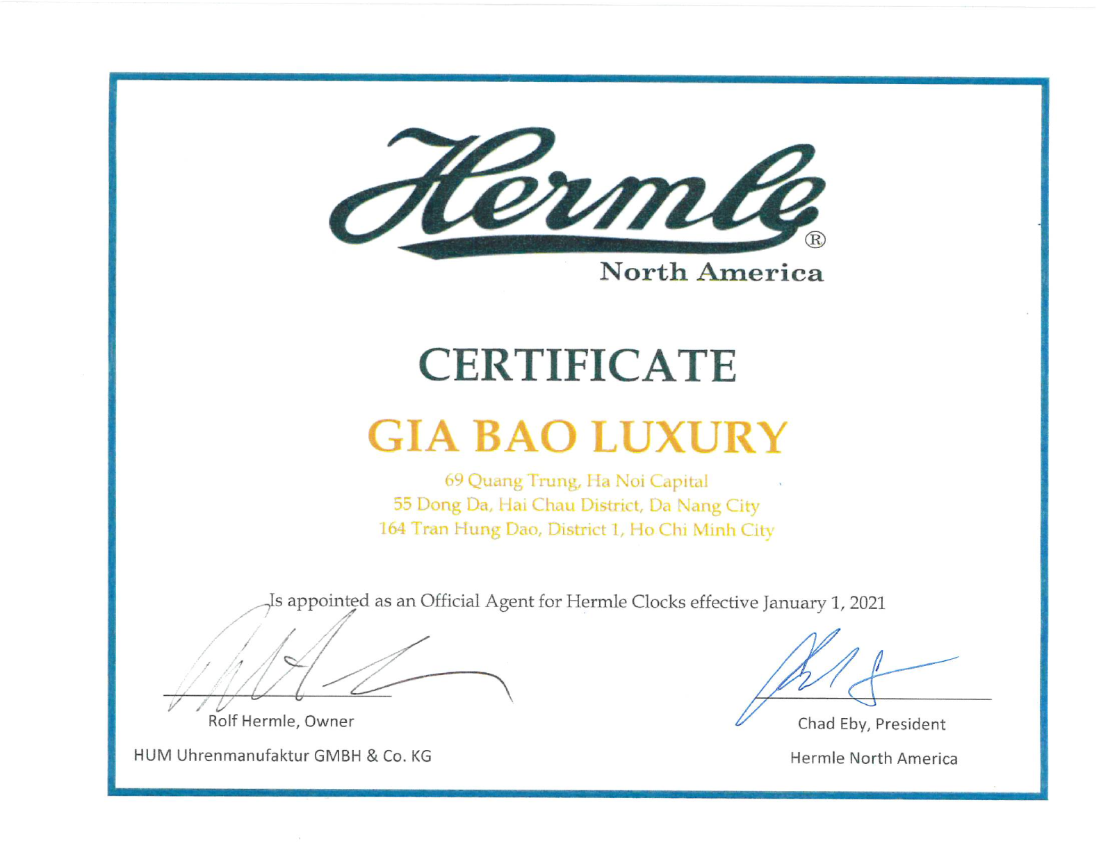 Gia Bao Luxury phân phối chính thức đồng hồ để bản Hermle