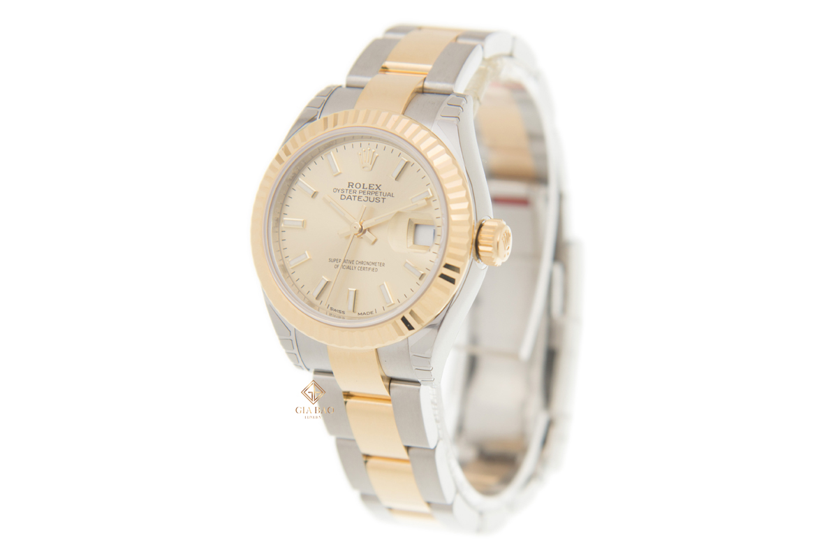 Đồng Hồ Rolex Lady-Datejust 28 279173 Mặt Số Vàng Champagne Cọc Dạ Quang Dây Đeo Oyster