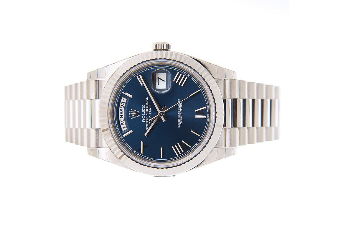 Đồng Hồ Rolex Day-Date 40 228239 Mặt Số Xanh Cọc Số La Mã