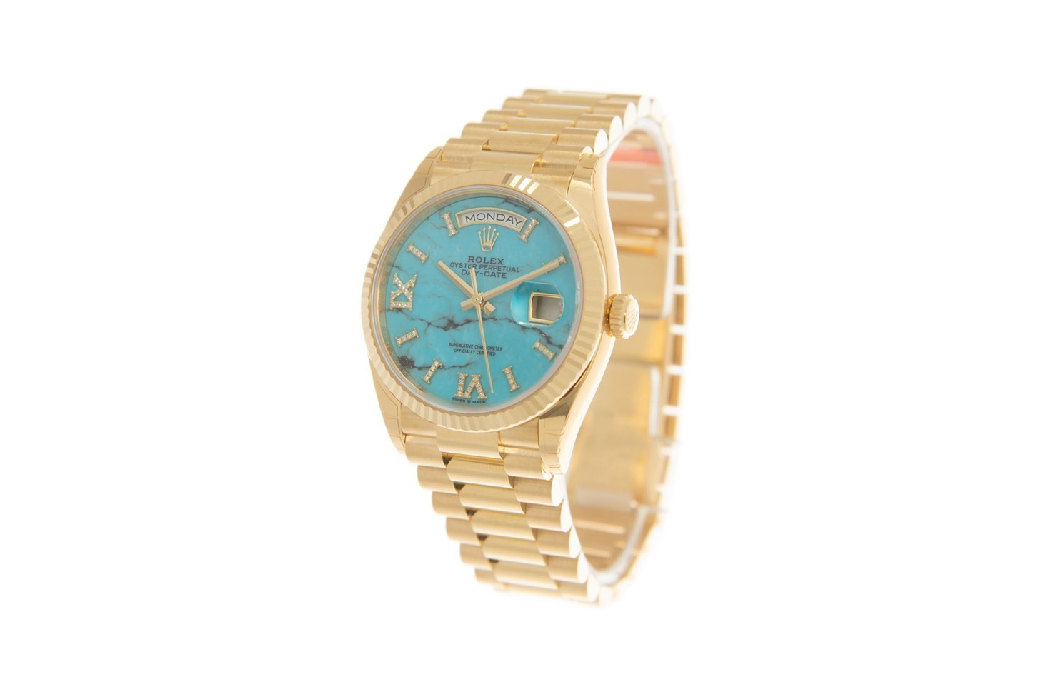 Đồng Hồ Rolex Day-Date 36 128238 Mặt Số Đá Ngọc Lam Cọc Số La Mã Nạm Kim Cương Đồng Hồ Rolex Day-Date 36 128238 Mặt Số Đá Ngọc Lam Cọc Số La Mã Nạm Kim Cương