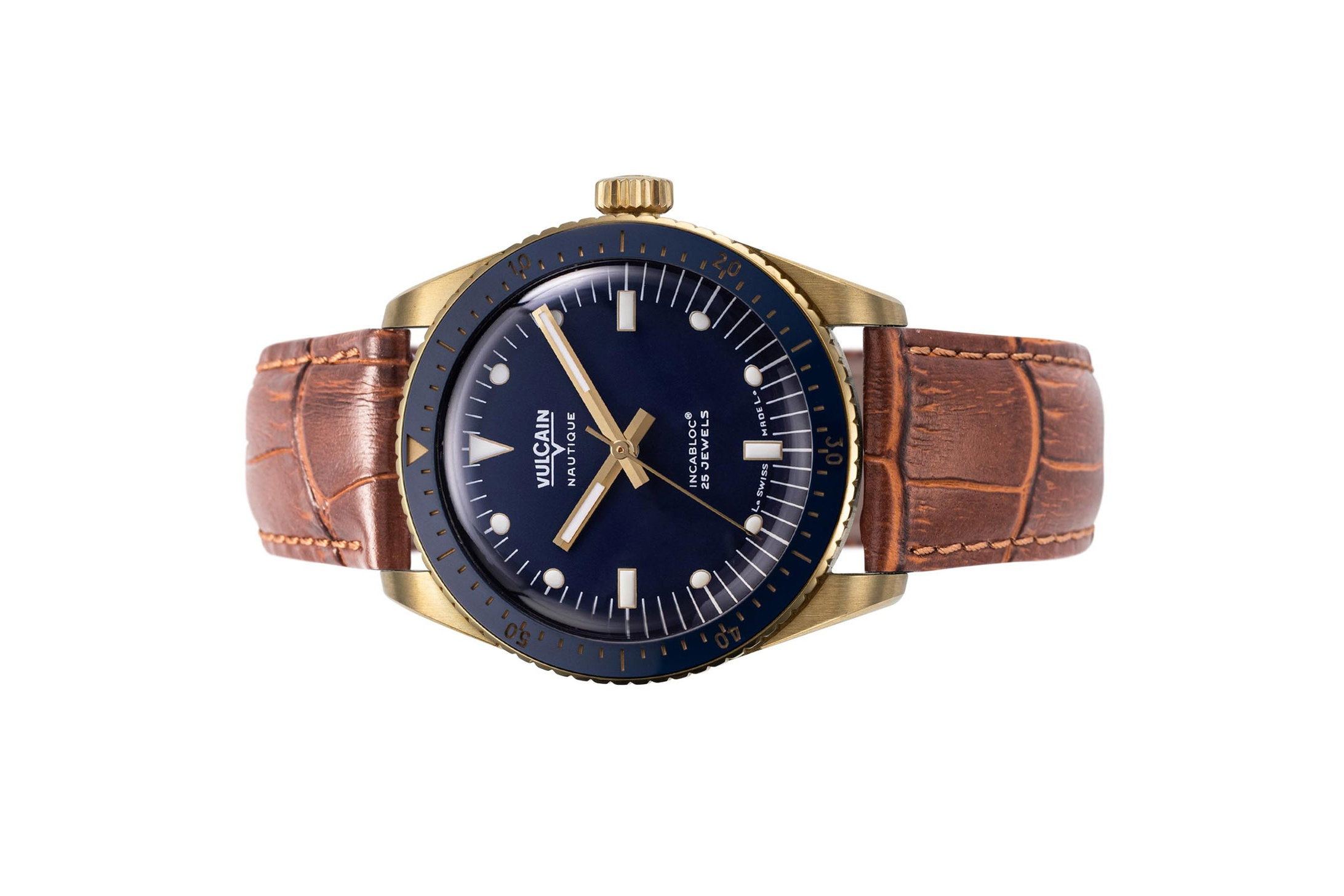 Đồng Hồ Vulcain Skindiver Nautique Gold & Blue 661170A37.BOC201 Đồng hồ đeo tay thương hiệu Vulcain, dòng sản phẩm Skindiver, Ref no: 661170A37, mặt số màu xanh dương size 38mm, máy tự động, vỏ đồng hồ bằng vàng vàng 18k, dây da bê, hàng mới 100%
