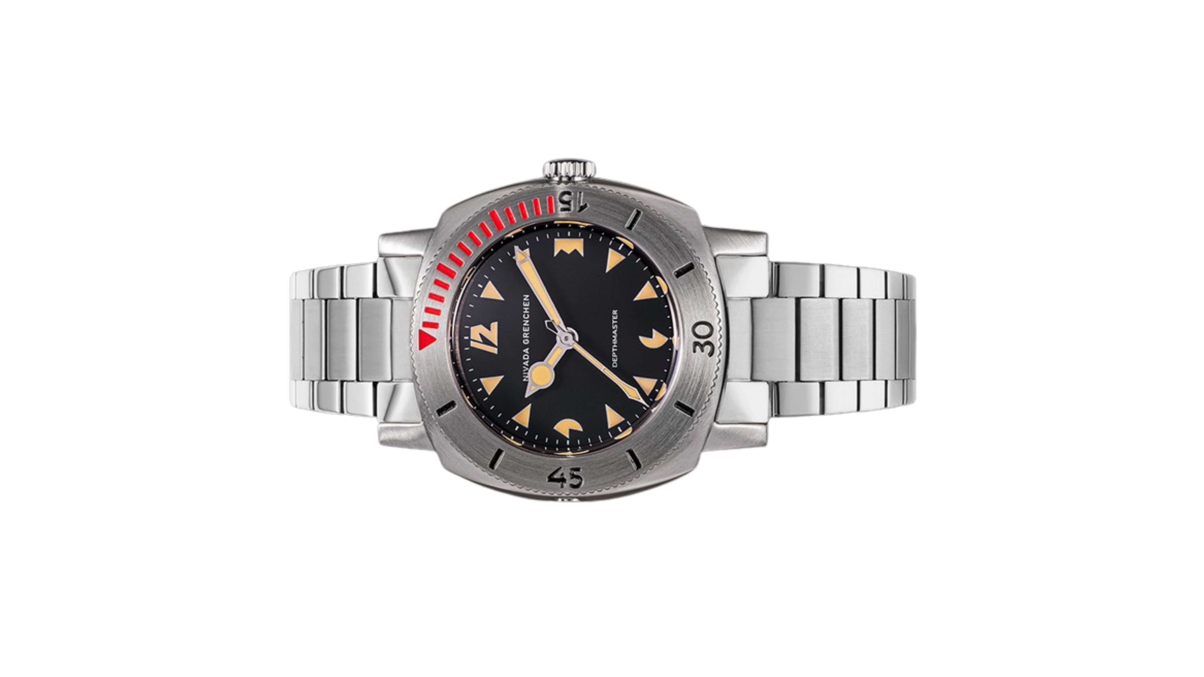 Đồng Hồ Nivada Grenchen Depthmaster Đồng hồ đeo tay thương hiệu Nivada Grenchen, dòng sản phẩm Depthmaster, Ref number: 14105A, mặt số đen nhạt, size 39mm, máy tự động, vỏ và dây đồng hồ bằng thép không gỉ 316, mới 100%