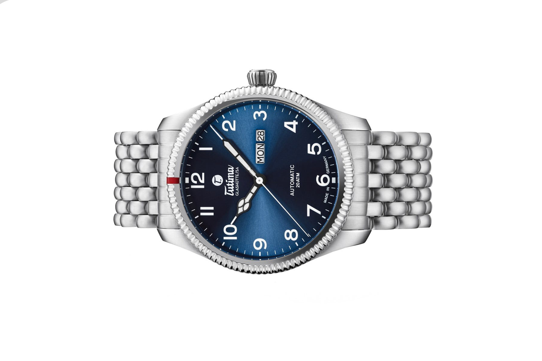 Đồng hồ đeo tay thương hiệu Tutima, dòng sản phẩm Grand Flieger Classic, Ref no: 6102-06, mặt số nhung đen, size 43mm, máy tự động, vỏ và dây đồng hồ bằng thép không gỉ, hàng mới 100%