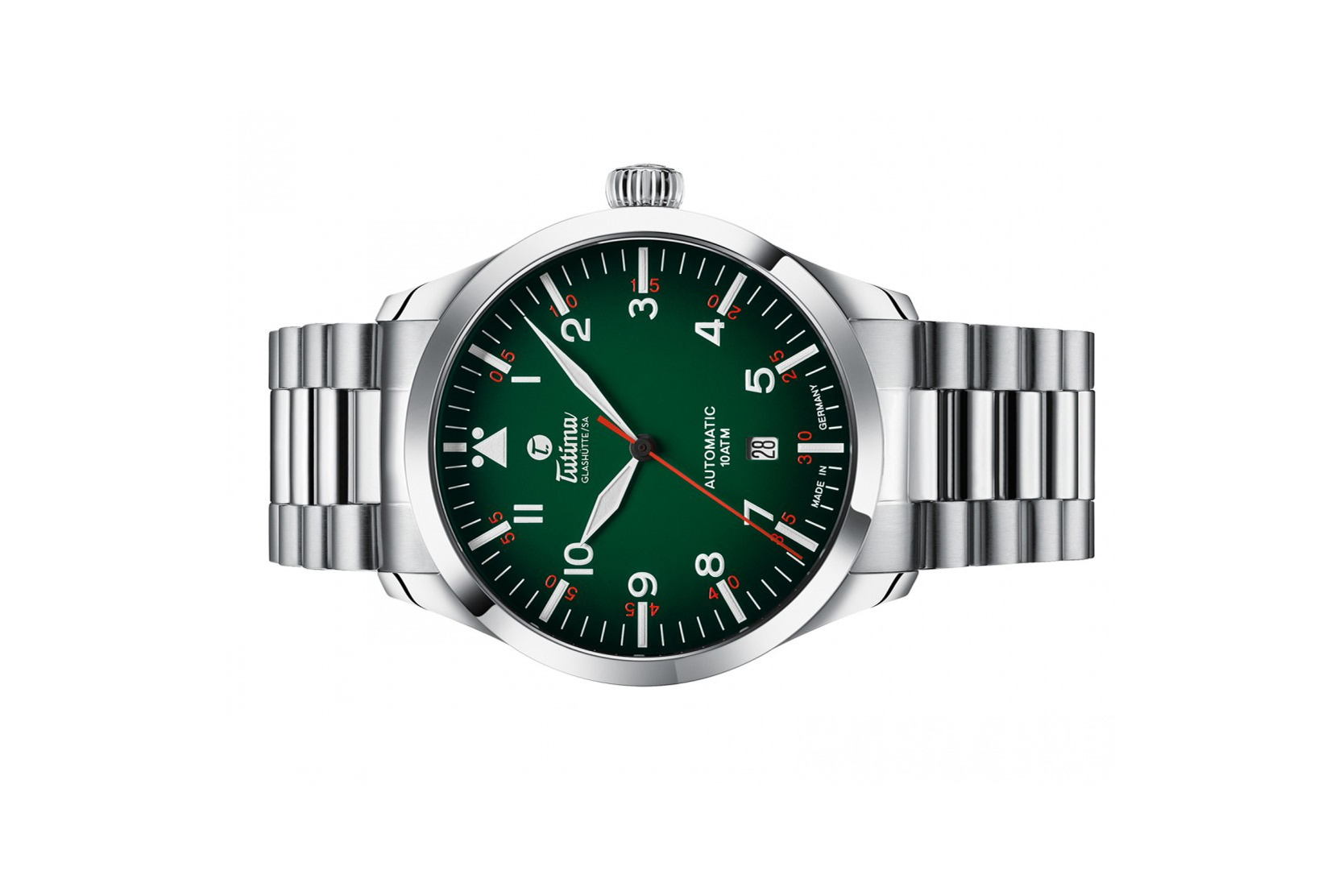 Đồng hồ đeo tay thương hiệu Tutima, dòng sản phẩm Grand Flieger, Ref no: 6105-30, mặt số xanh lá tối Dégrade, size 41mm, máy tự động, vỏ và dây đồng hồ bằng thép không gỉ, hàng mới 100%