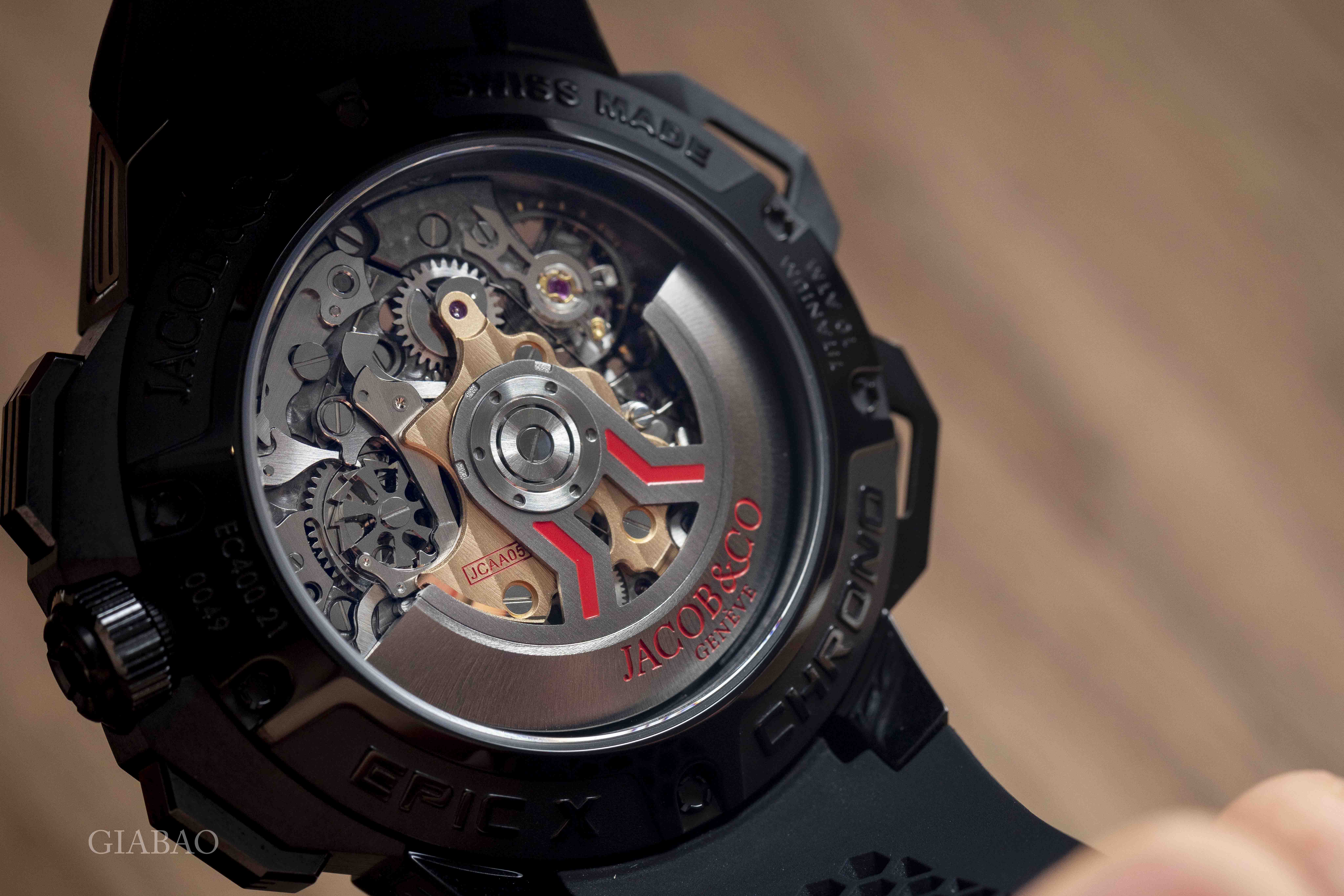 Đồng Hồ Jacob & Co Epic X Chrono Black Titanium Ceramic Bezel EC400.21.AB.AB.A Đồng hồ đeo tay Jacob & Co EPIC X CHRONO EC400.21.AB.AB.ABRUA, vỏ titanium đen và ceramic size 43mm, máy tự động, dây cao su size M, khoá gấp, hàng mới 100%