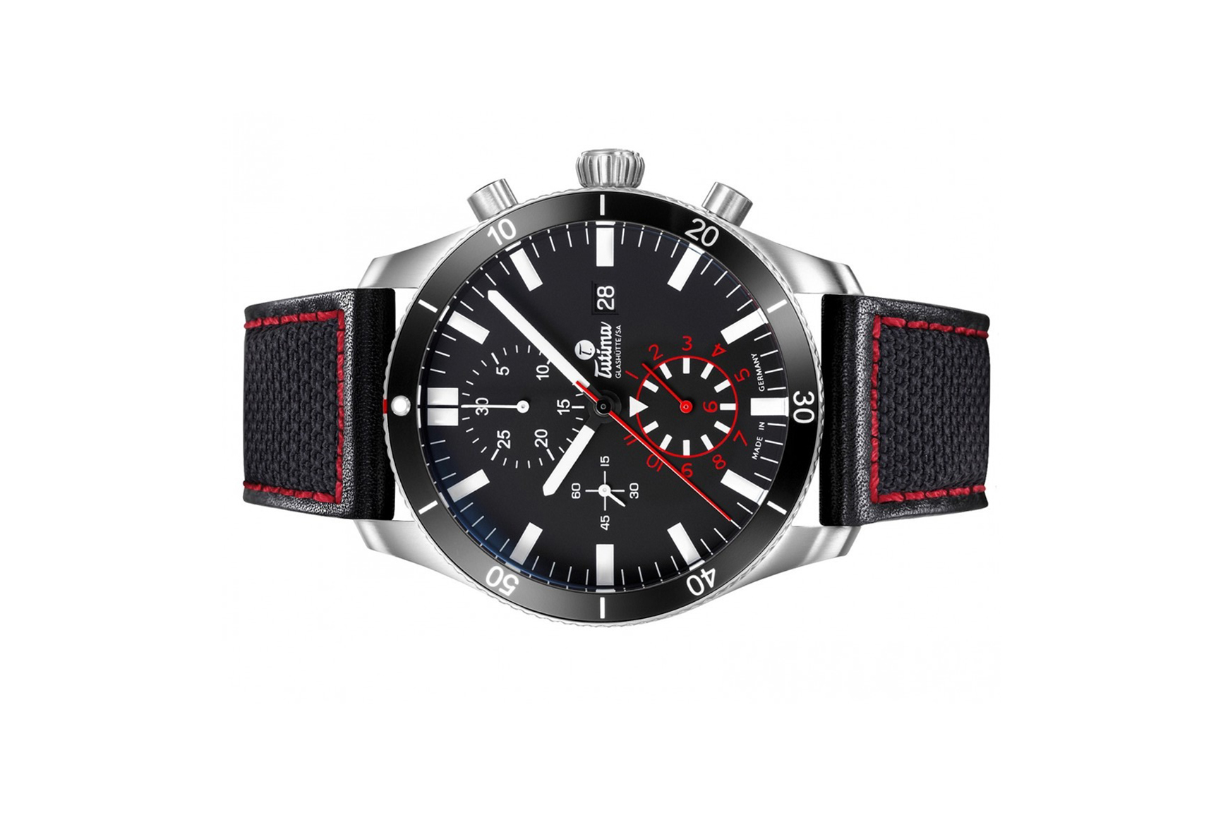 Đồng hồ đeo tay thương hiệu Tutima, dòng sản phẩm Grand Flieger Airport, Ref no: 6401-03, mặt số nhung đen, size 43mm, máy tự động, vỏ đồng hồ bằng thép không gỉ và dây đeo vải Kevlar, hàng mới 100%