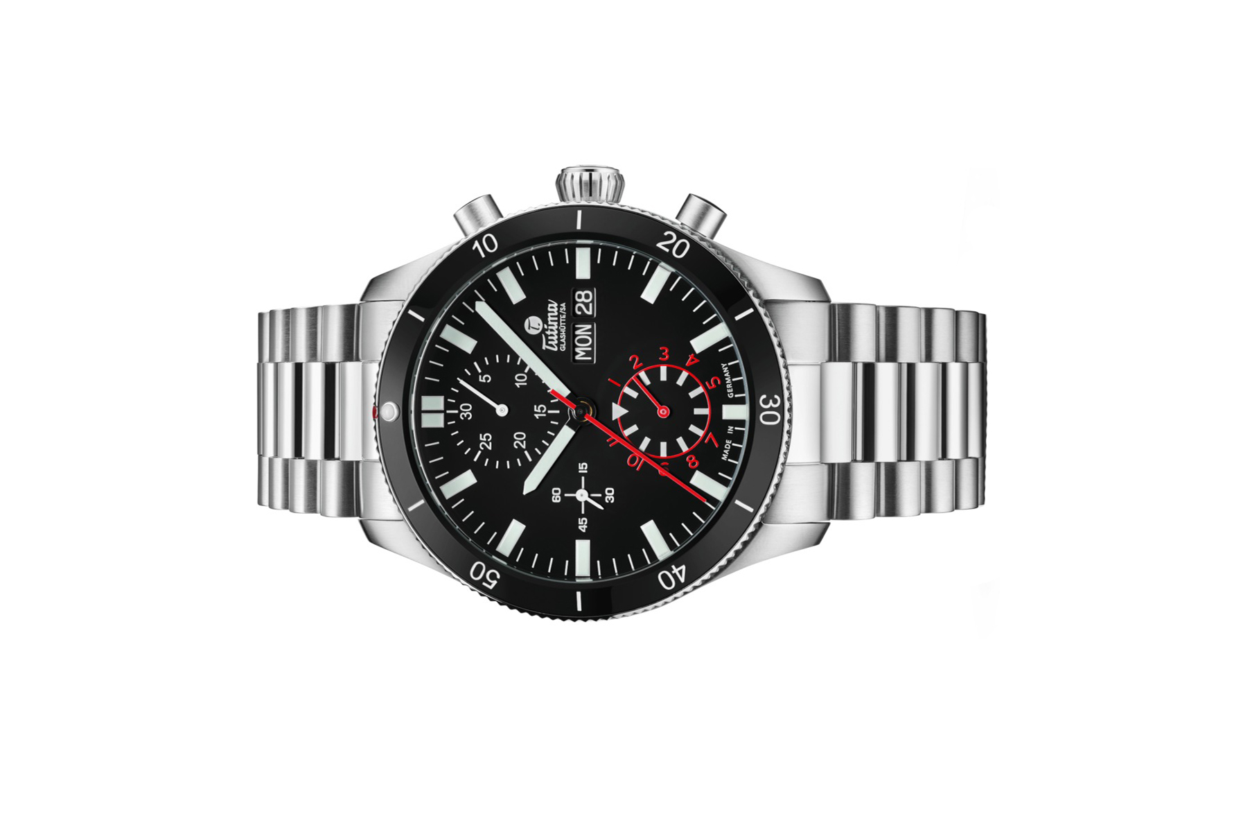 Đồng hồ đeo tay thương hiệu Tutima, dòng sản phẩm Grand Flieger Airport, Ref no: 6407-06, mặt số nhung đen, size 41mm, máy tự động, vỏ và dây đồng hồ bằng thép không gỉ, hàng mới 100%