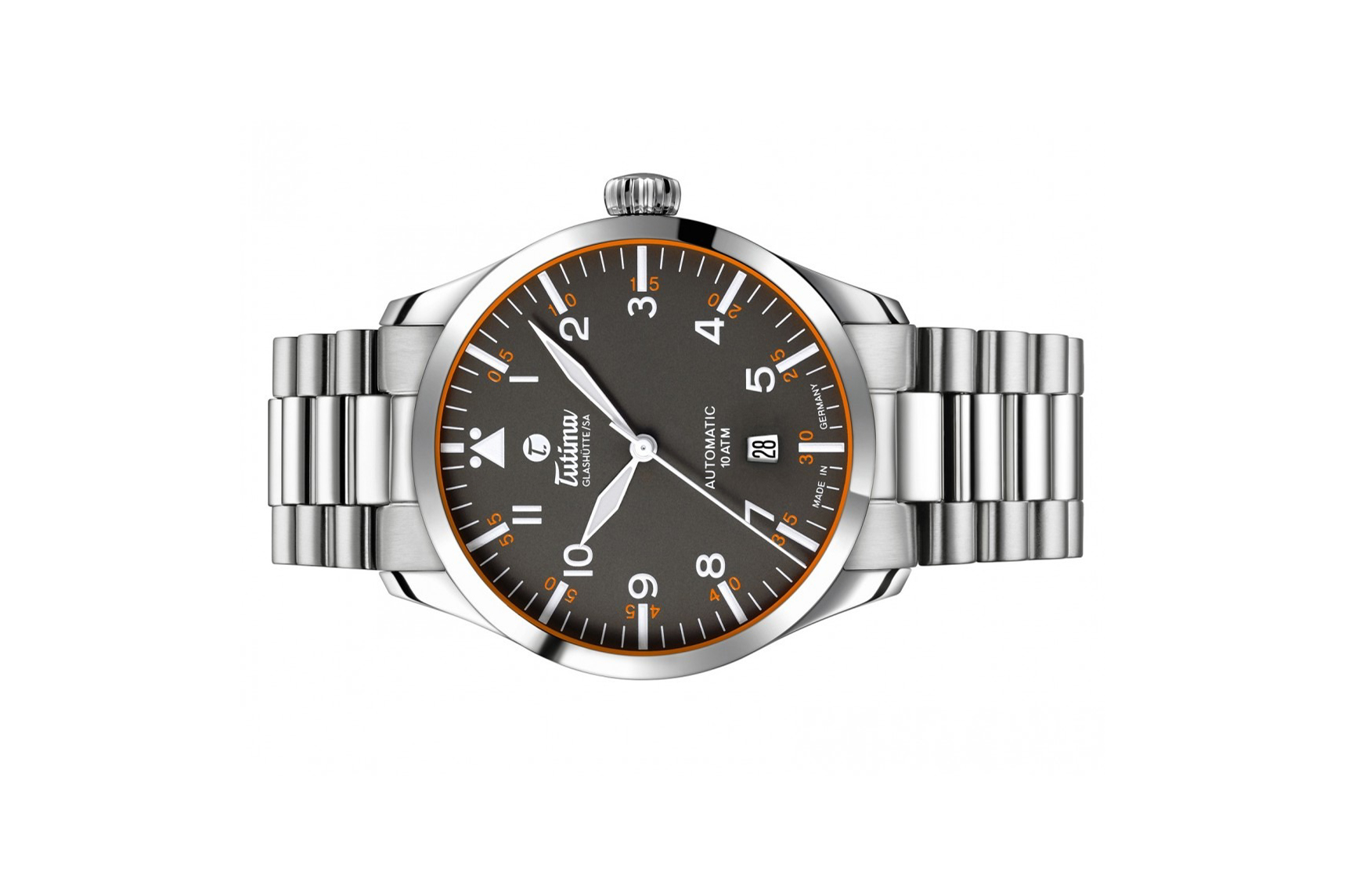 Đồng hồ đeo tay thương hiệu Tutima, dòng sản phẩm Flieger Automatic, Ref no: 6105-04, mặt số xám Gunmetal, size 41mm, máy tự động, vỏ và dây đồng hồ bằng thép không gỉ, hàng mới 100%