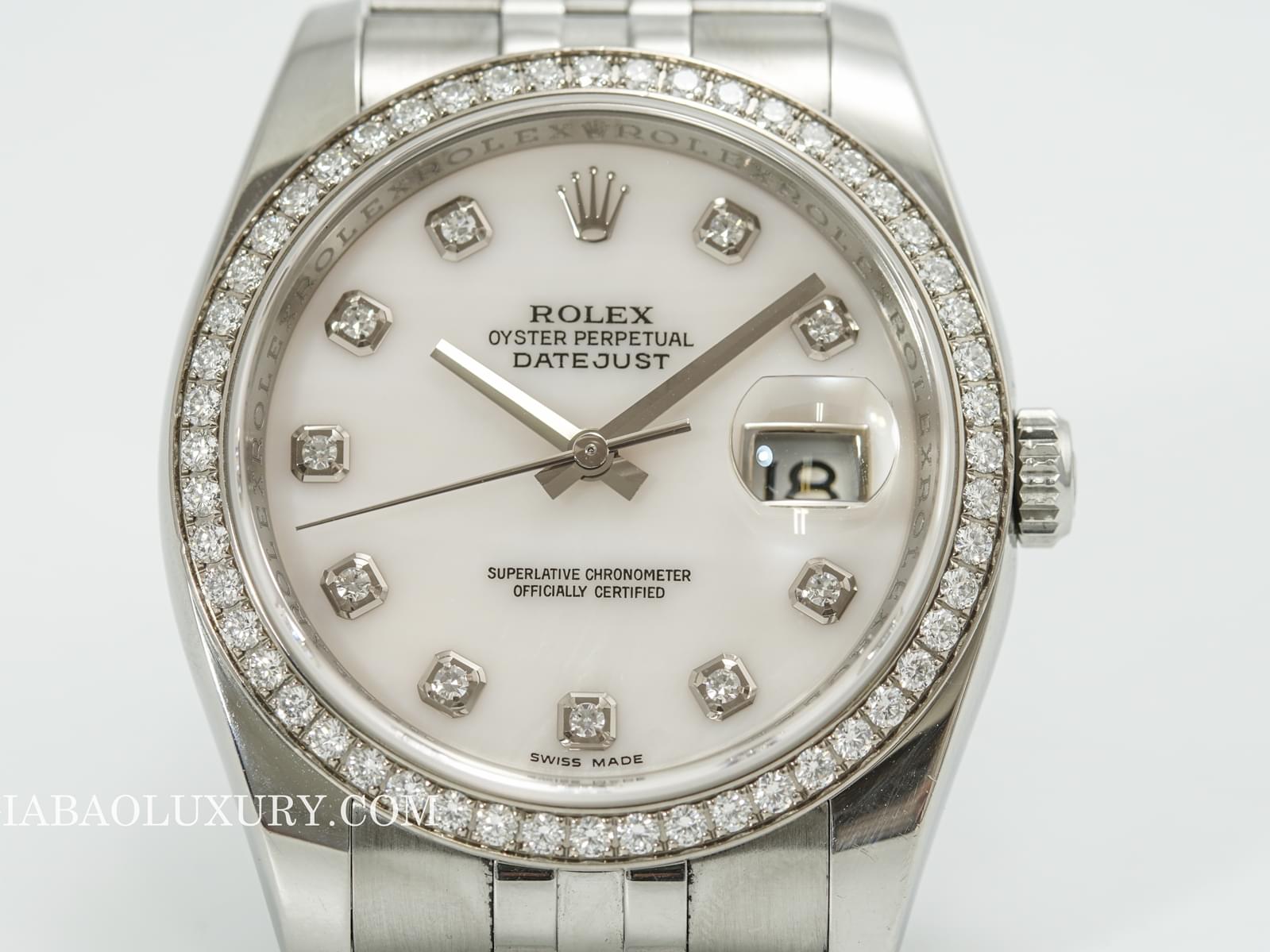 Đồng Hồ Rolex Datejust 36 116244 Mặt Số Vỏ Trai Trắng