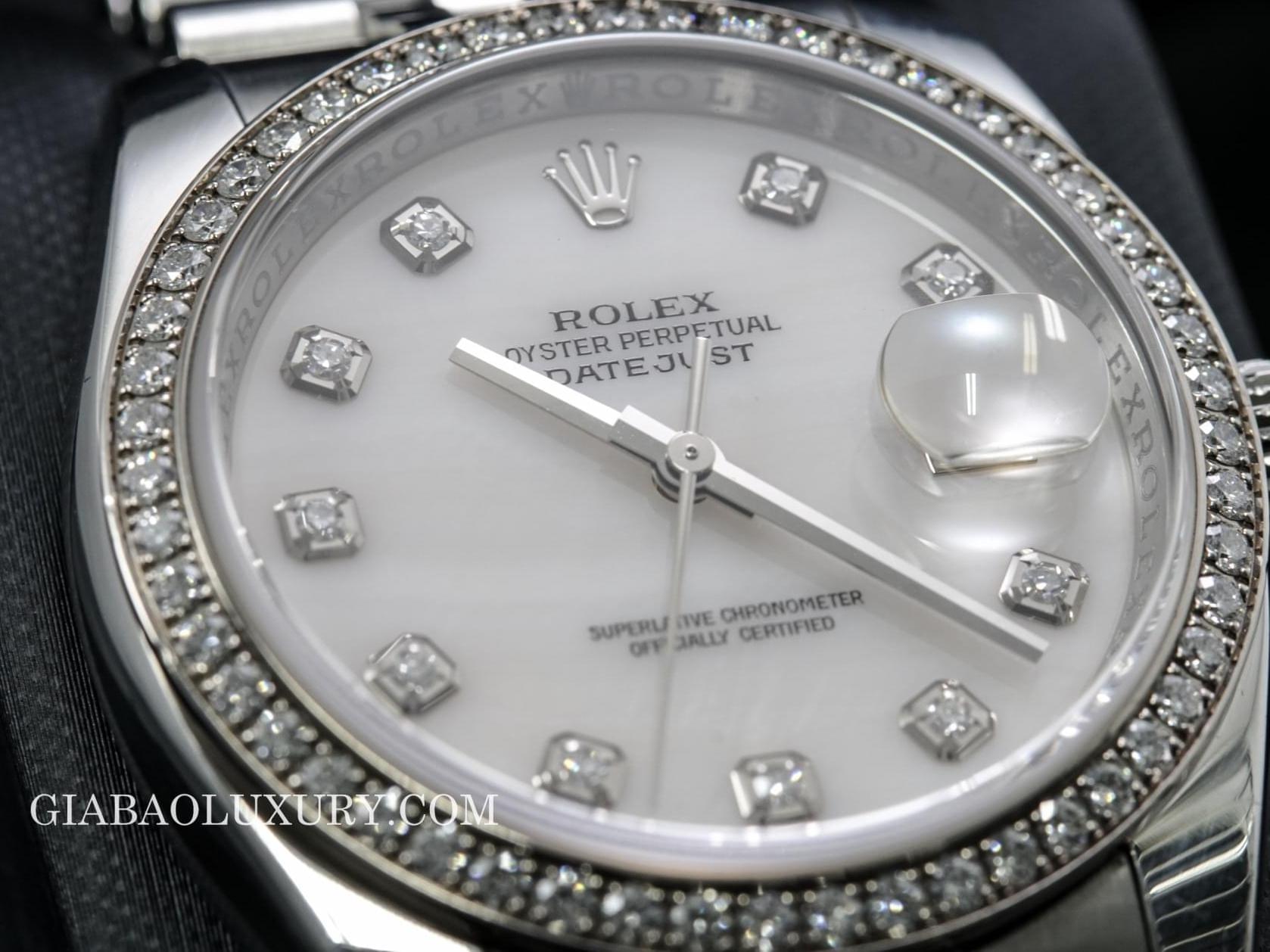 Đồng Hồ Rolex Datejust 36 116244 Mặt Số Vỏ Trai Trắng