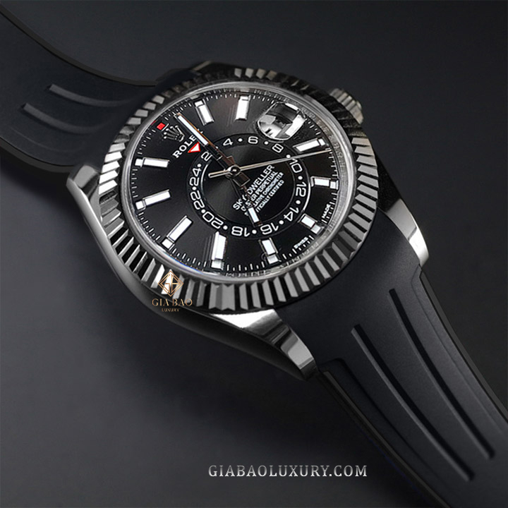 Dây cao su Rubber B dành cho đồng hồ Rolex Sky-Dweller dây Oyster thép không gỉ vỏ Two - tone Dây Rubber B VulChromatic® cho Rolex Sky-Dweller dây Oyster thép không gỉ vỏ Two - tone