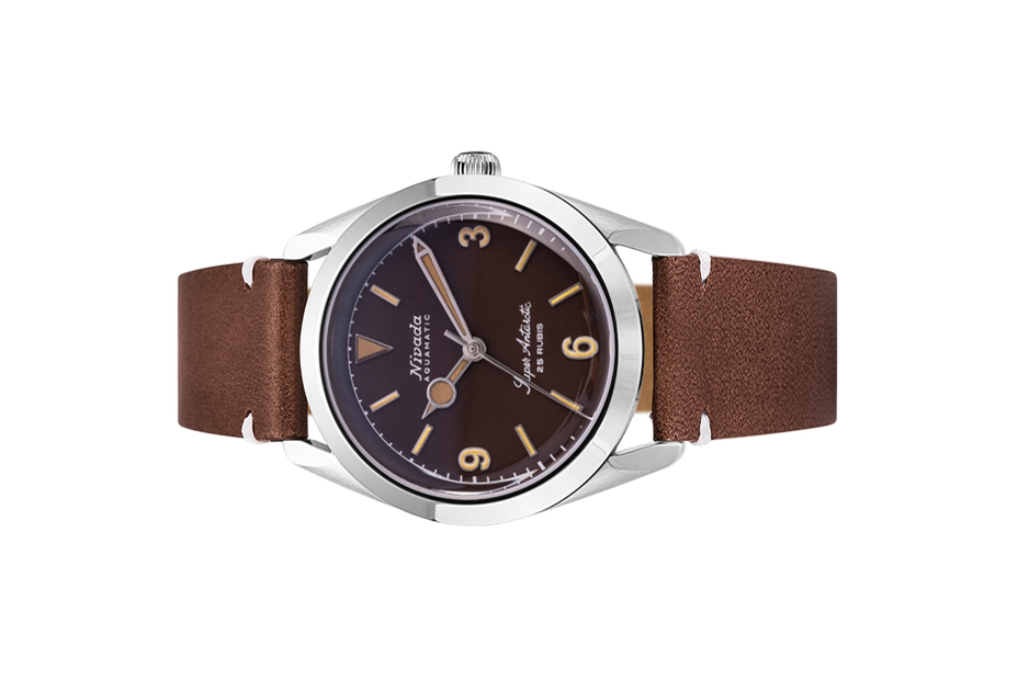 Đồng hồ đeo tay thương hiệu Nivada Grenchen, dòng sản phẩm Super Antarctic 3.6.9, Ref num 32031A, mặt số nhiệt đới mờ, size 38mm, máy tự động, vỏ bằng thép không gỉ 316L, dây da bò, mới 100%