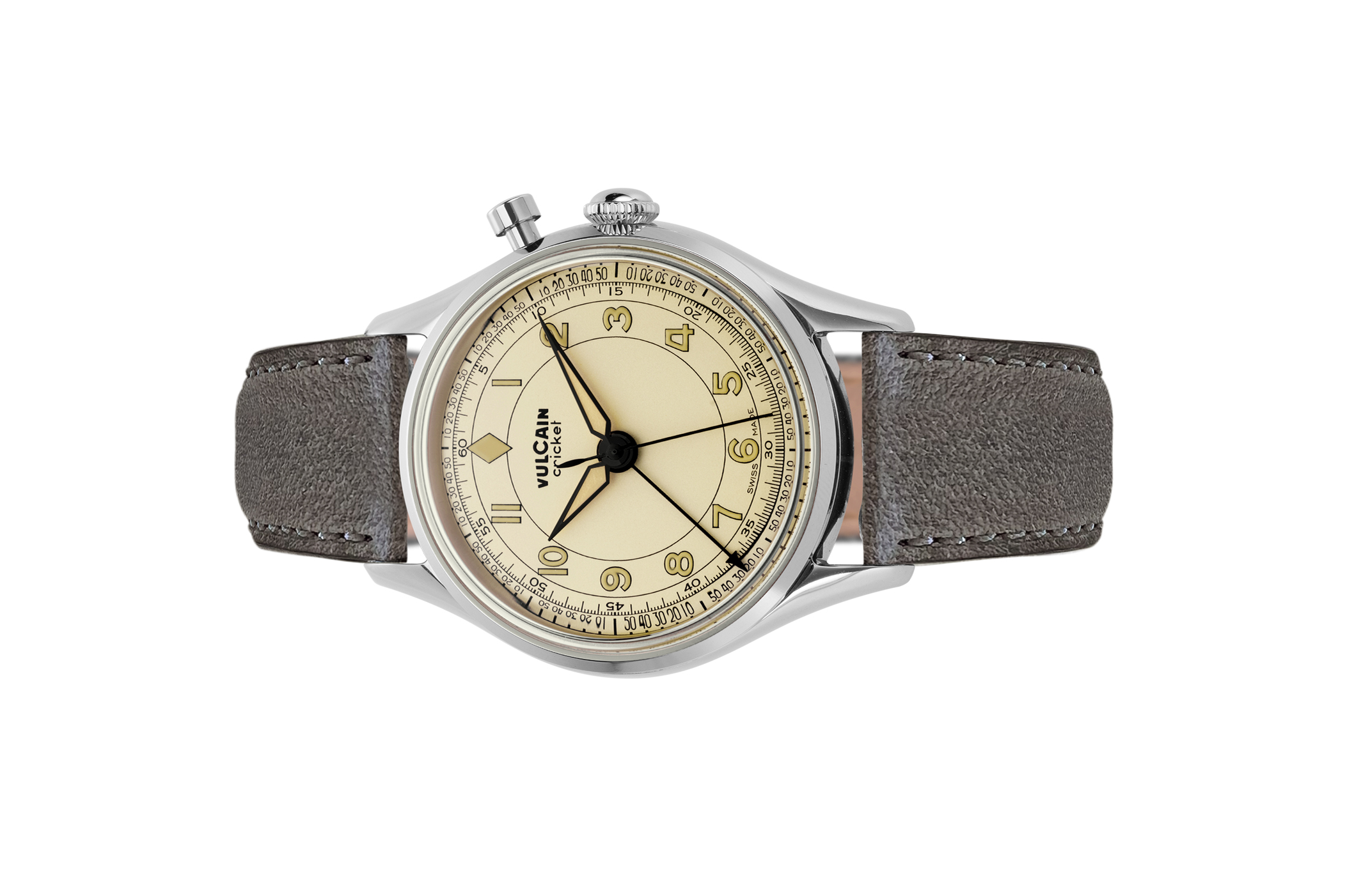 Đồng hồ đeo tay thương hiệu Vulcain, dòng sản phẩm Cricket Classique, Ref no: 100169B77, mặt số Eggshell, size 36mm, máy lên cót tay, vỏ đồng hồ thép không gỉ, dây da cá sấu, hàng mới 100%