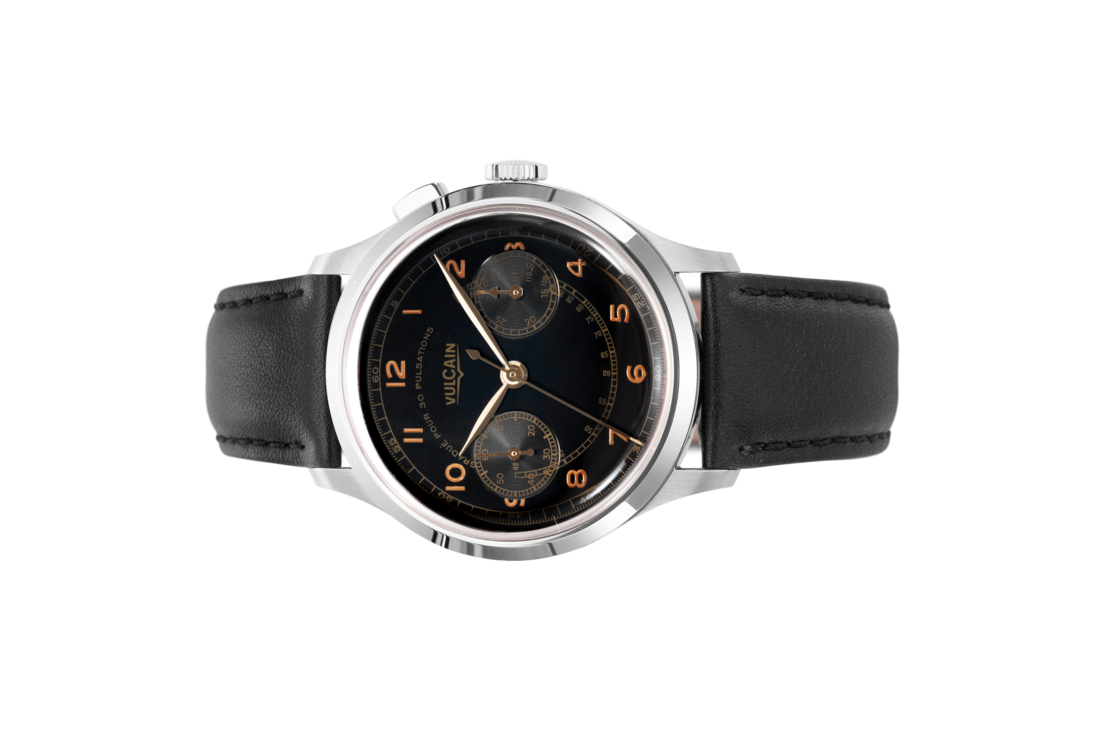 Đồng Hồ Vulcain Monopusher Heritage Black 650167A08.BAC201 Đồng hồ đeo tay thương hiệu Vulcain, dòng sản phẩm Monopusher Heritage, Ref no: 650167A08, mặt số màu đen size 38.9mm, máy lên cót tay, vỏ đồng hồ thép không gỉ 316L, dây da bê, hàng mới 100%