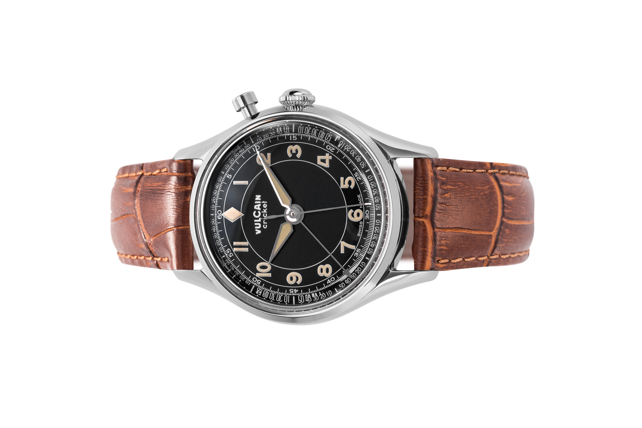 Đồng Hồ Vulcain Cricket classique 39mm Black & Khaki numbers 100168B97.BAL248 Đồng hồ đeo tay thương hiệu Vulcain, dòng sản phẩm Cricket Classique, Ref no: 100168B97, mặt số màu đen Kaki, size 39mm, máy lên cót tay, vỏ đồng hồ thép không gỉ, dây da cá sấu, hàng mới 100%