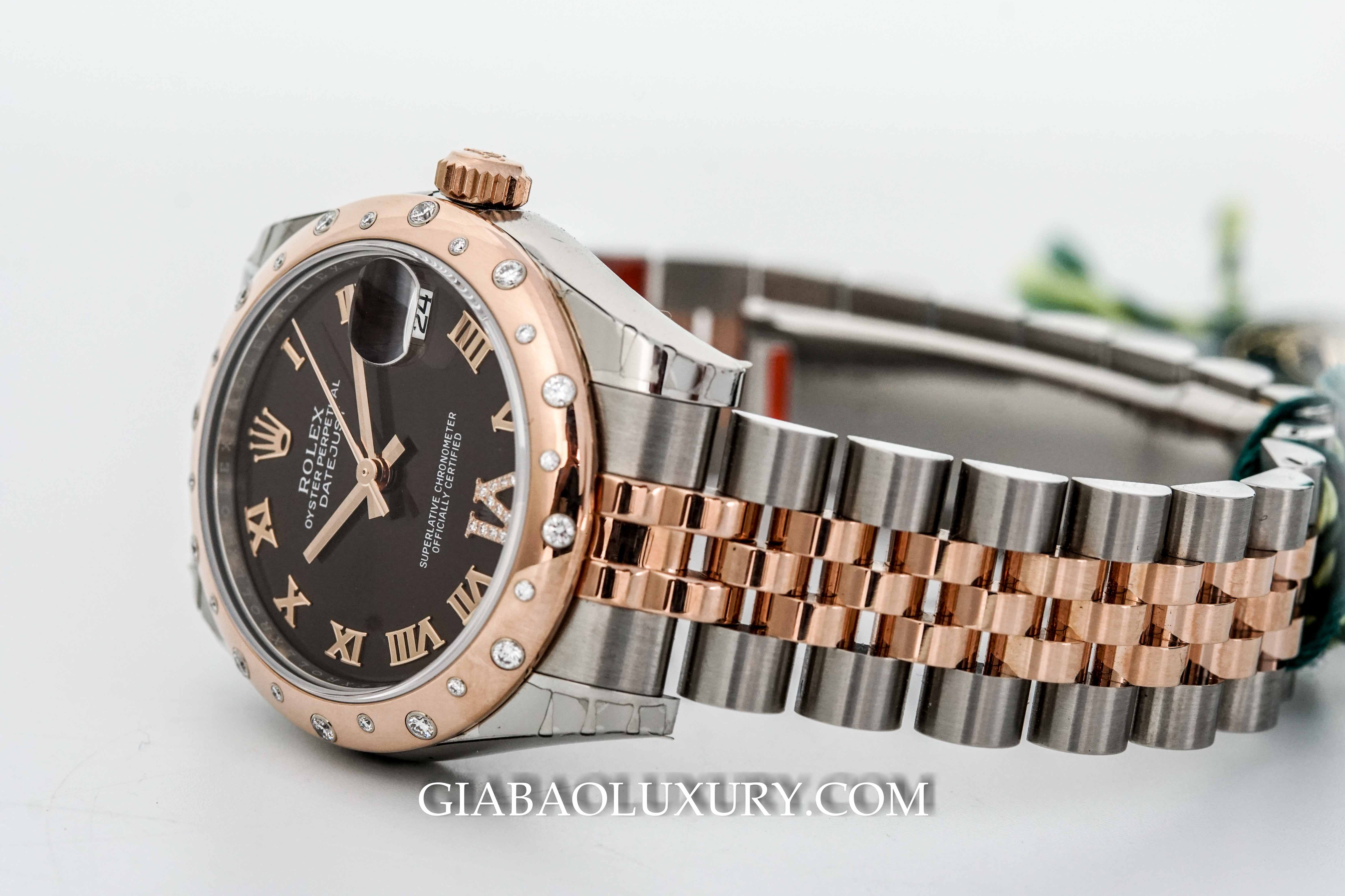 Đồng Hồ Rolex Datejust 31 178341 Mặt Số Chocolate Cọc Số La Mã Nạm Kim Cương