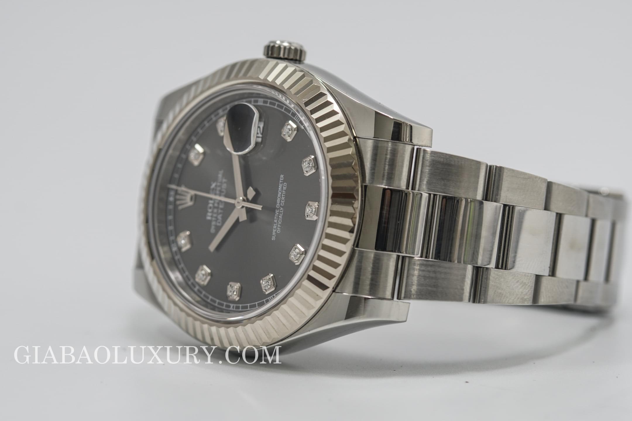 Đồng Hồ Rolex Datejust 41 116334 Mặt Số Rhodium Tối Nạm Kim Cương