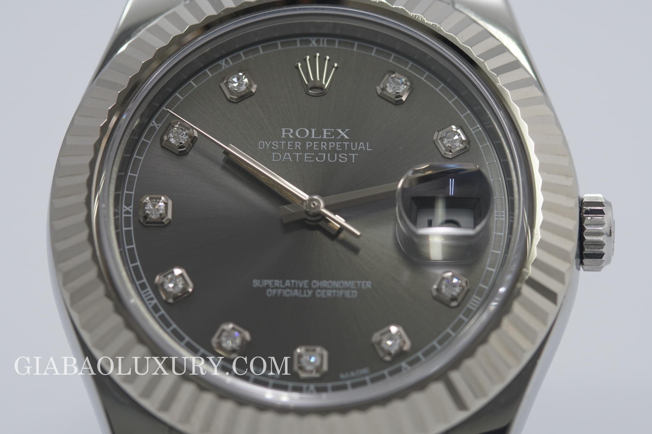 Đồng Hồ Rolex Datejust 41 116334 Mặt Số Rhodium Tối Nạm Kim Cương