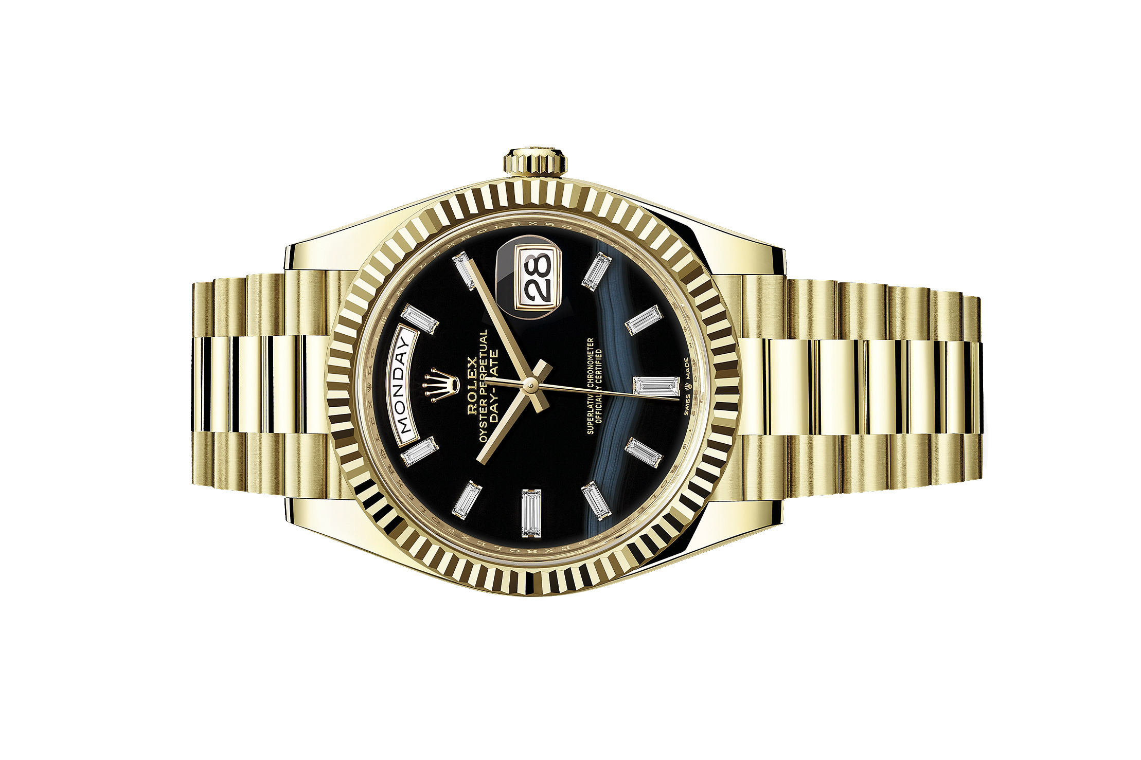 Đồng Hồ Rolex Day-Date 40 228238 Mặt Số Onyx Cọc Số Kim Cương Baguette