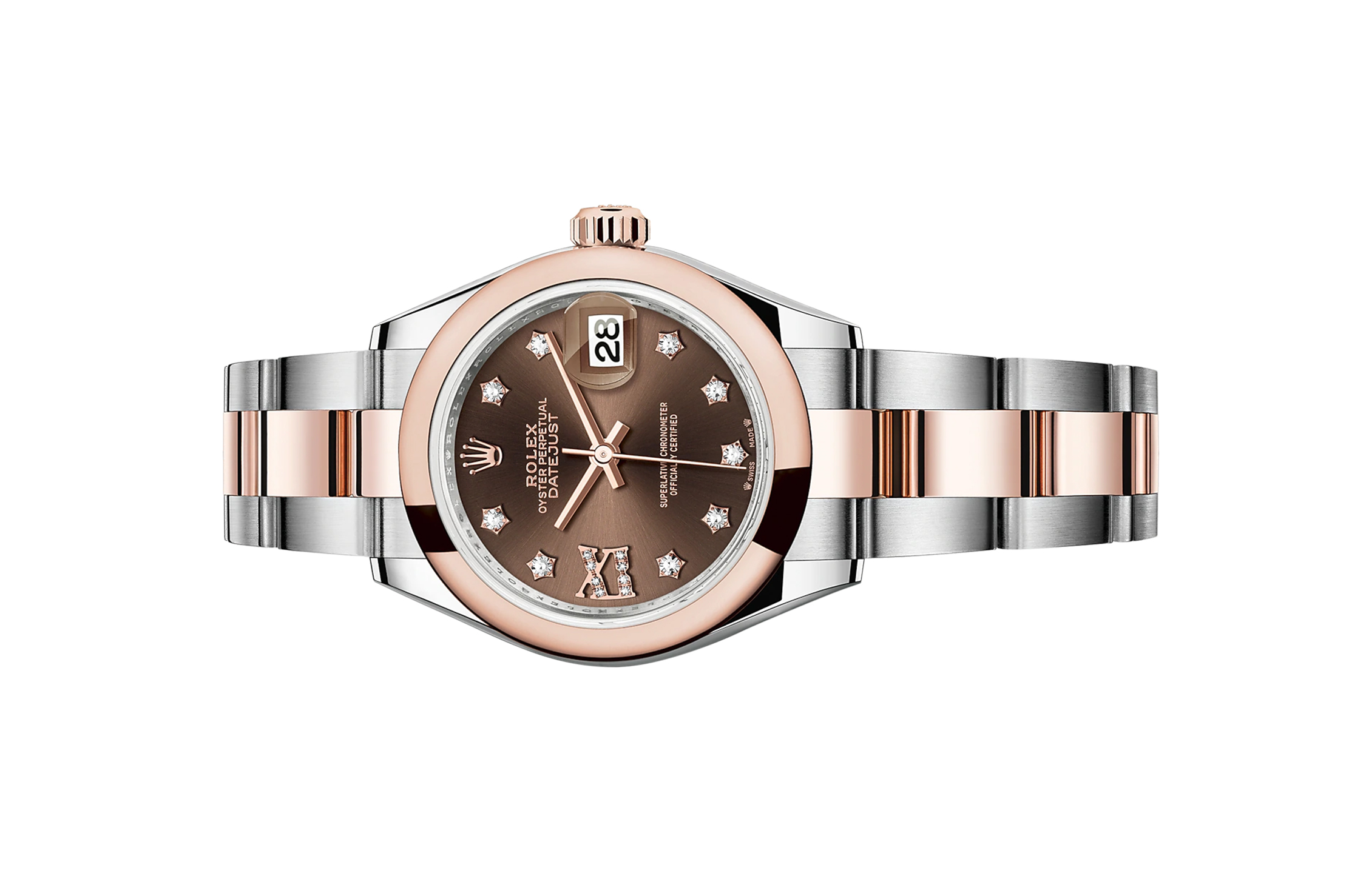 Đồng Hồ Rolex Lady-Datejust 279161 Mặt Số Chocolate Cọc Số Kim Cương Sao Dây Đeo Oyster