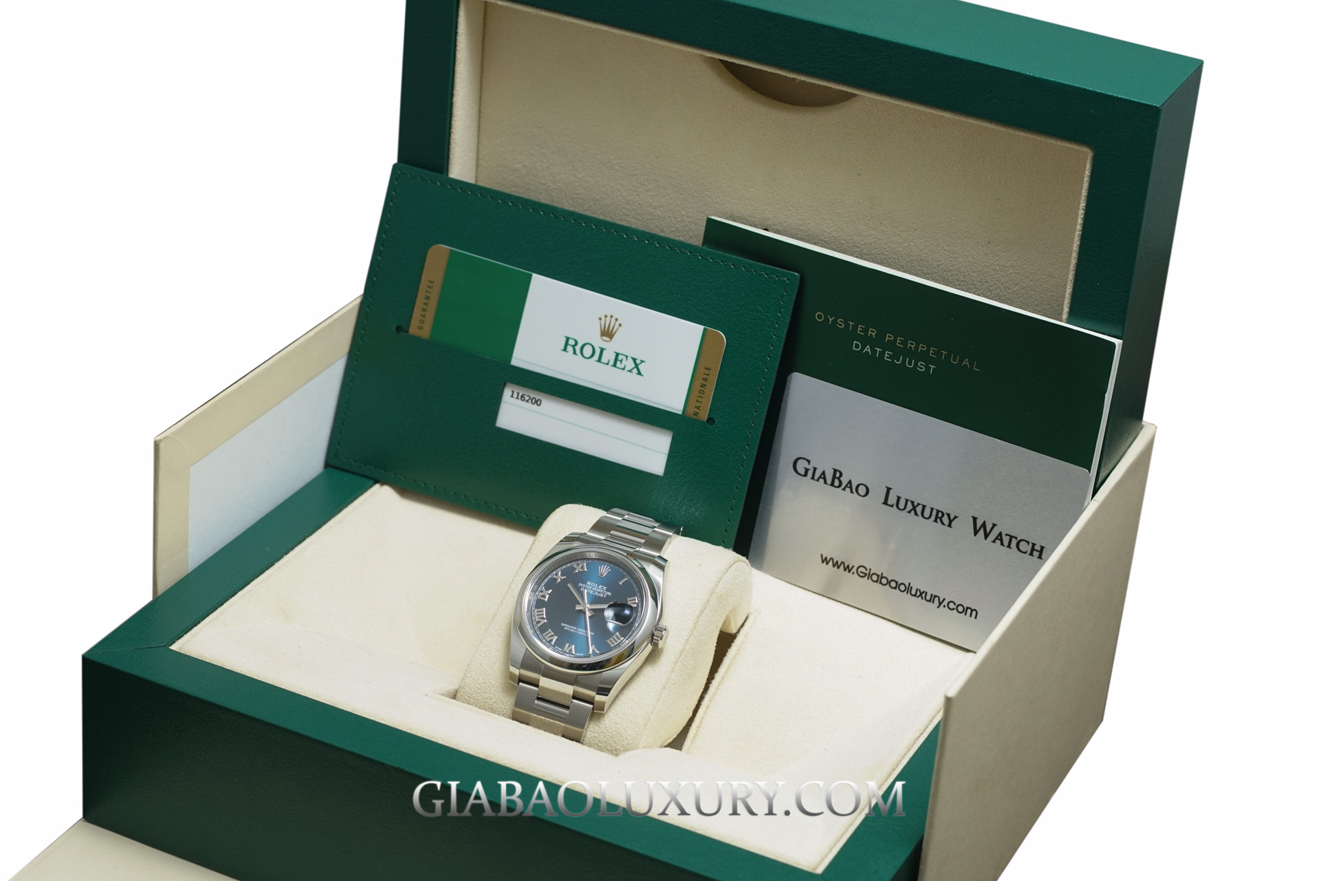 Đồng Hồ Rolex Datejust 36 116200 Mặt Số Xanh Cọc Số La Mã Dây Đeo Oyster