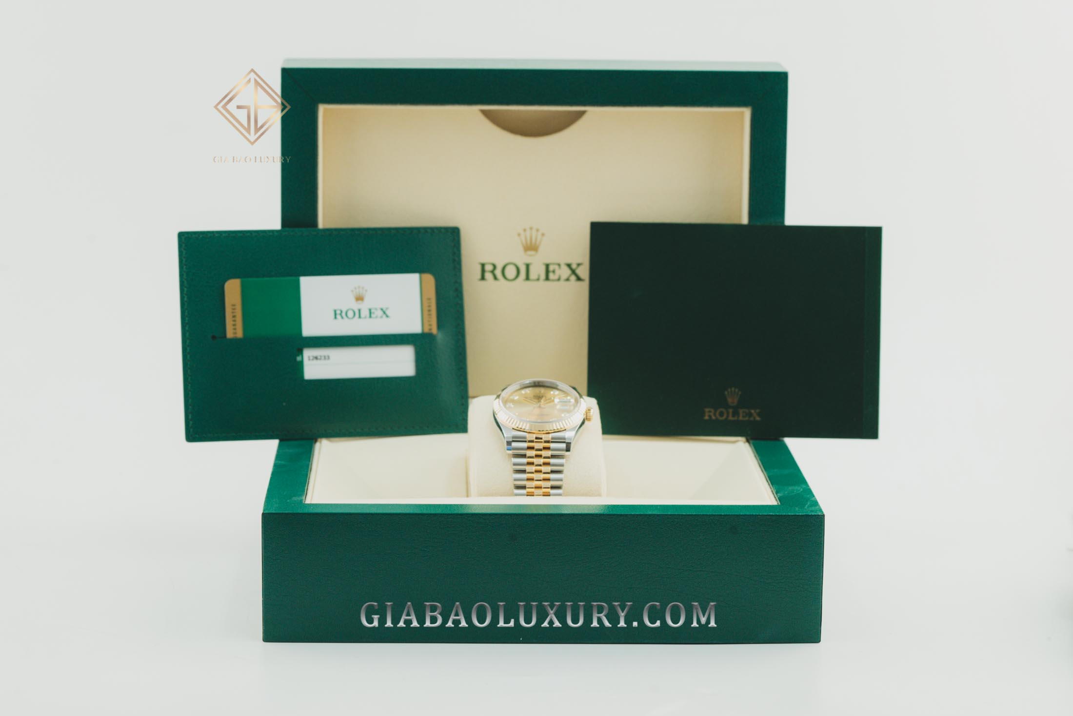 Đồng Hồ Rolex Datejust 36 126233 Mặt Số Vàng Champagne Cọc Số Nạm Kim Cương