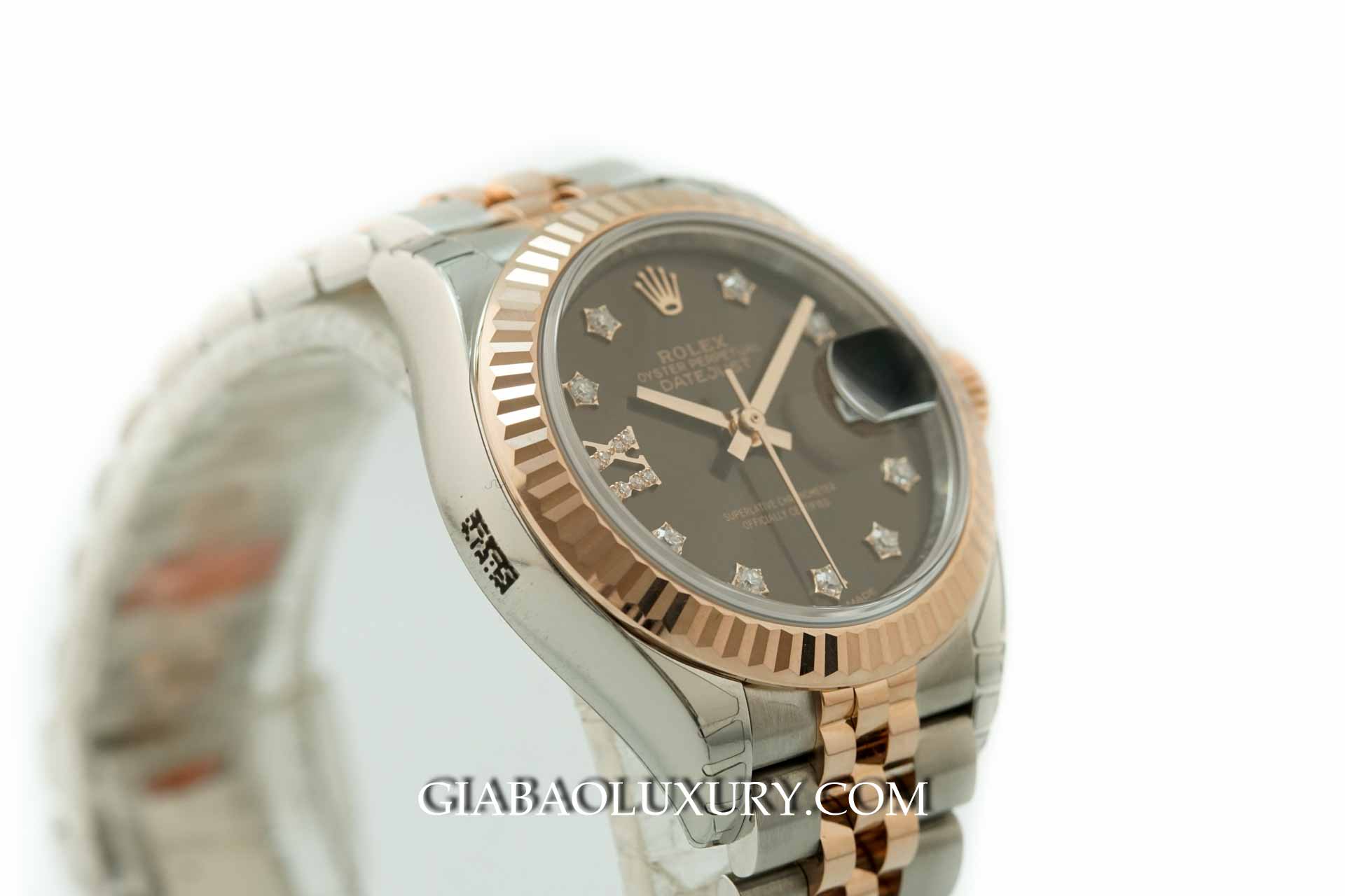 Đồng hồ Rolex Lady-Datejust 279171 Mặt chocolate cọc số kim cương la mã Đồng hồ Rolex Lady-Datejust 279171 Mặt Số Chocolate Cọc Số Kim Cương Sao