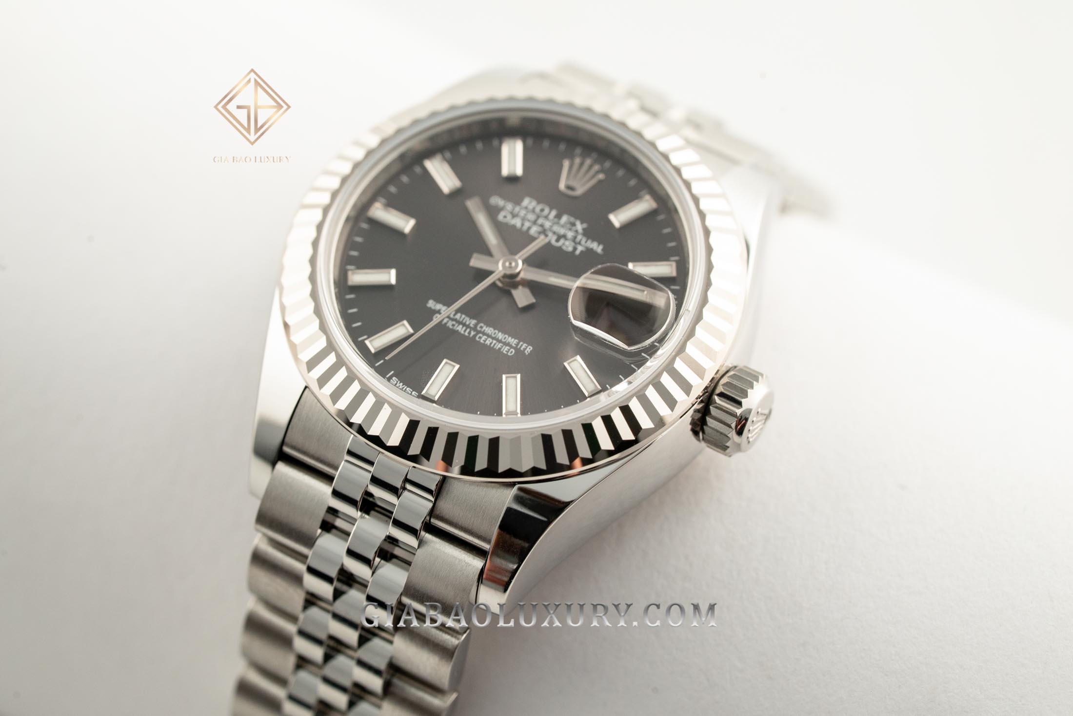Đồng Hồ Rolex Lady-Datejust 28 279174 Mặt Số Xám Tối Cọc Số Dạ Quang
