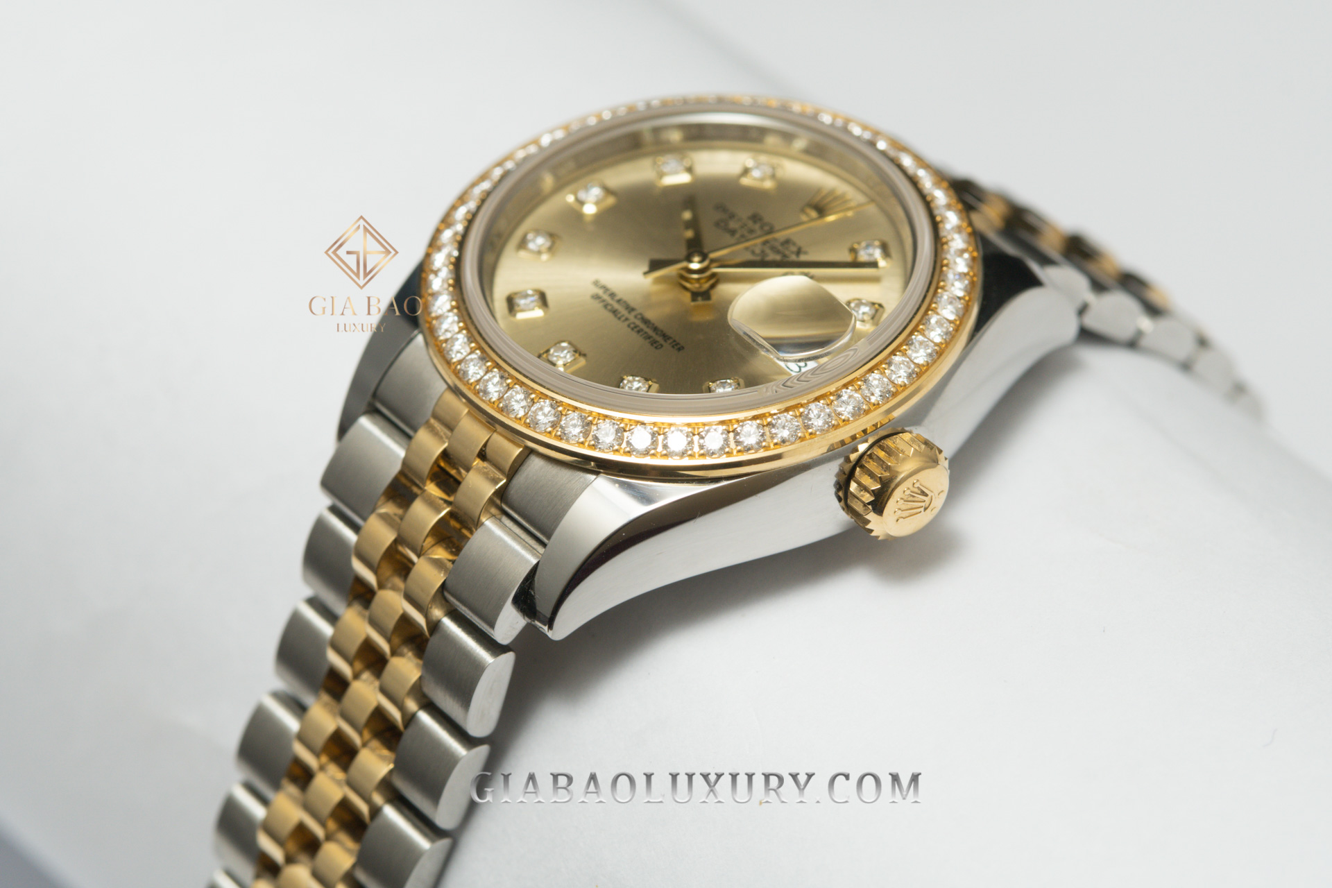 Đồng Hồ Rolex Lady-Datejust 28 279383RBR Mặt Số Vàng Champagne Nạm Kim Cương (Like New)