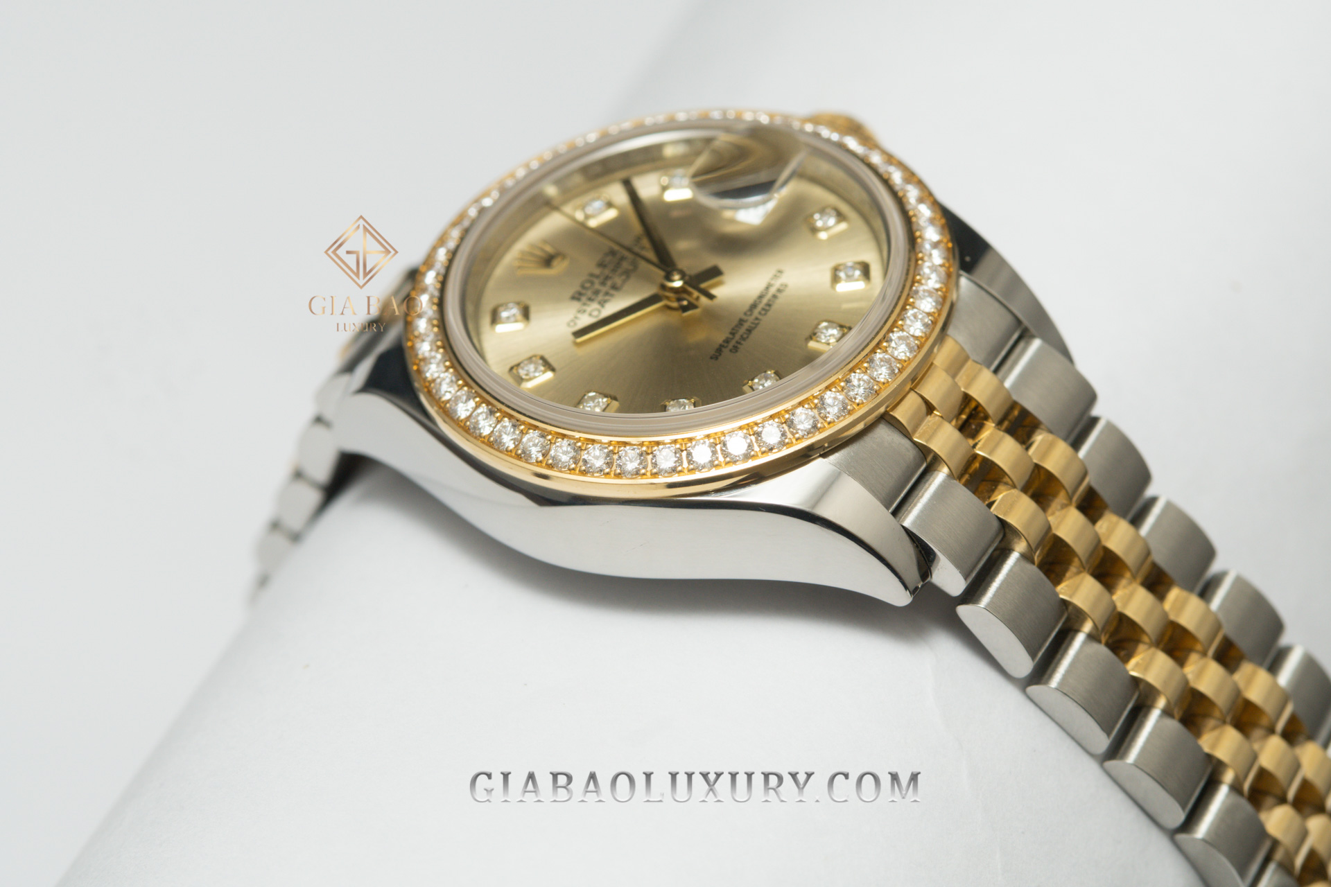 Đồng Hồ Rolex Lady-Datejust 28 279383RBR Mặt Số Vàng Champagne Nạm Kim Cương (Like New)