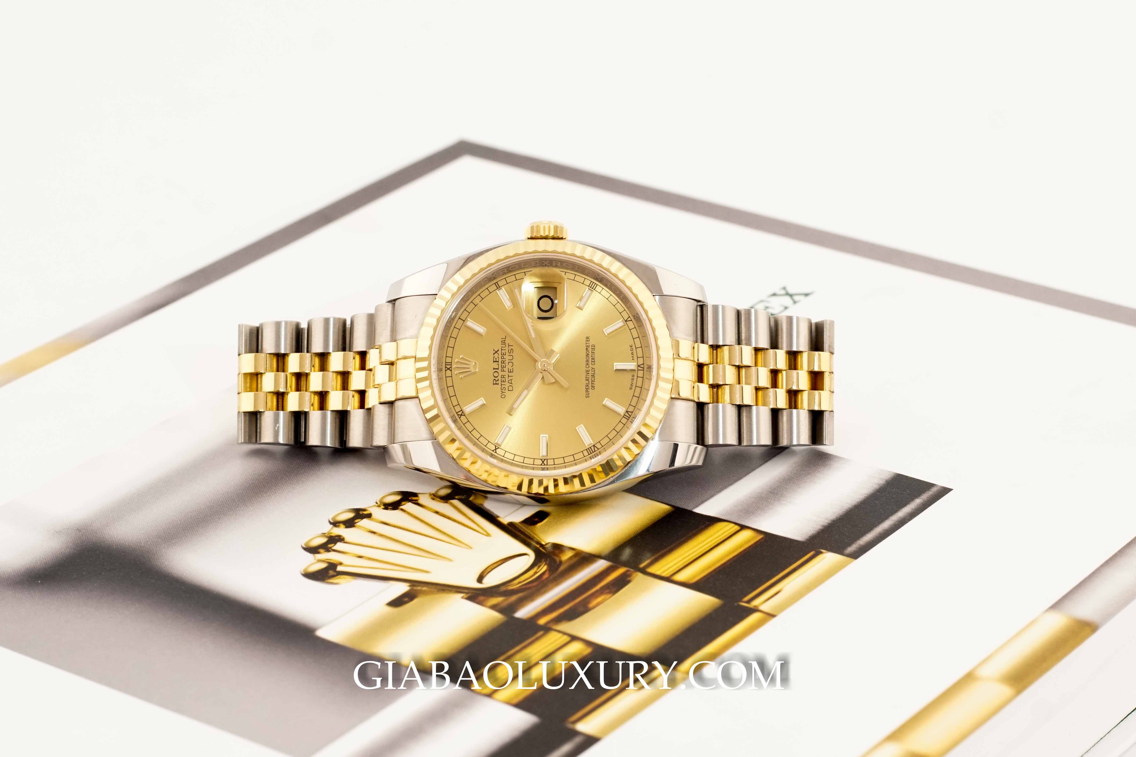 Đồng Hồ Rolex Datejust 36 116233 Mặt Số Vàng Champagne