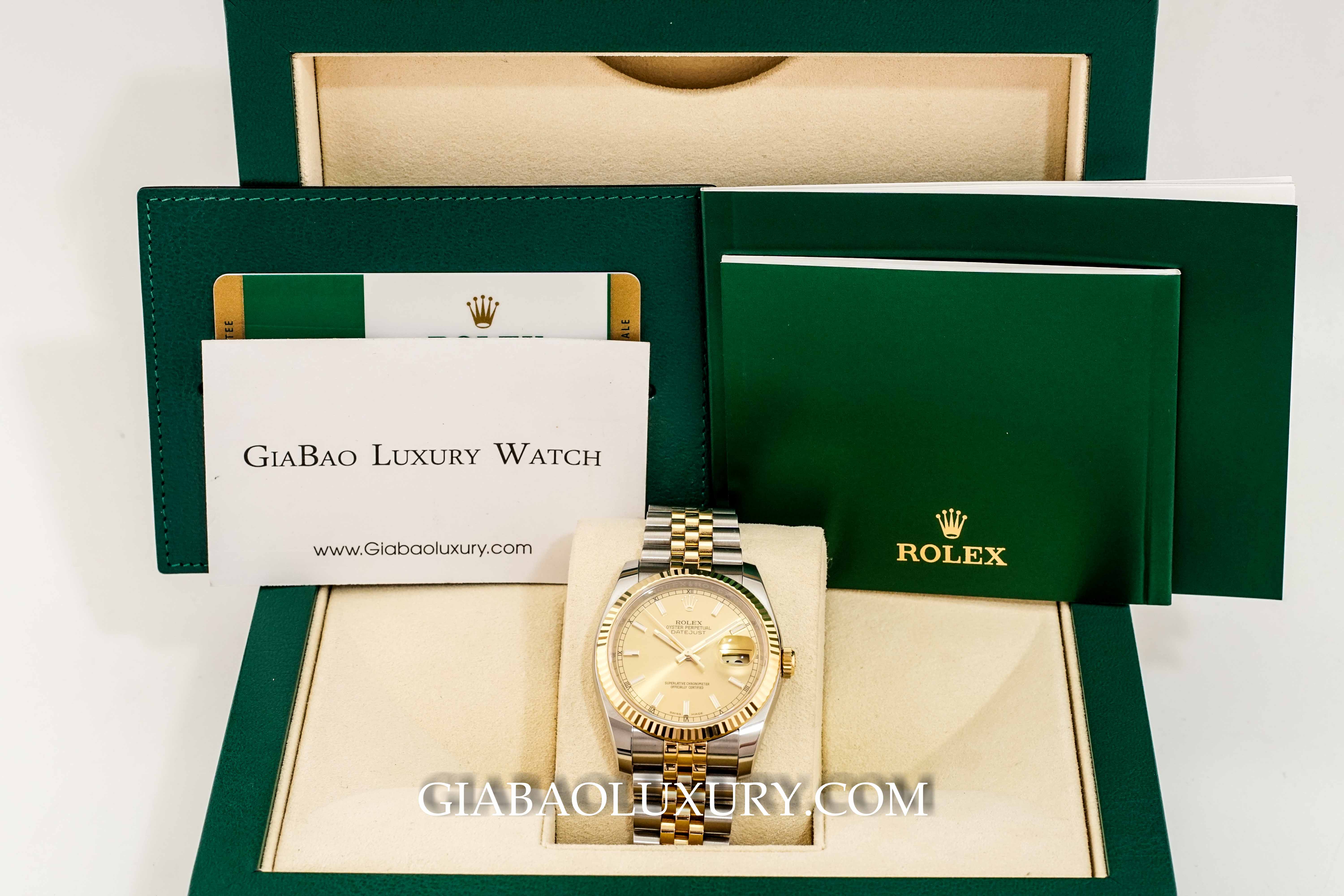 Đồng Hồ Rolex Datejust 36 116233 Mặt Số Vàng Champagne