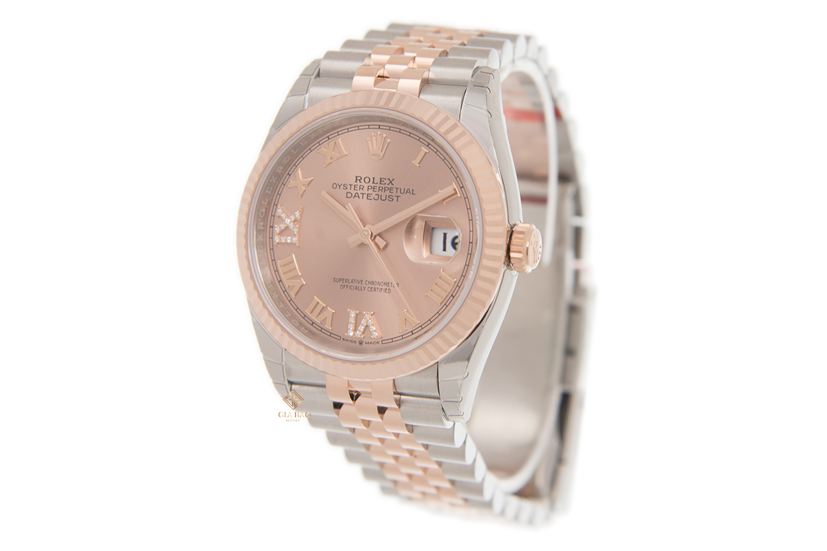 Đồng Hồ Rolex Datejust 36 126231 Mặt Số Hồng Cọc Số La Mã Nạm Kim Cương