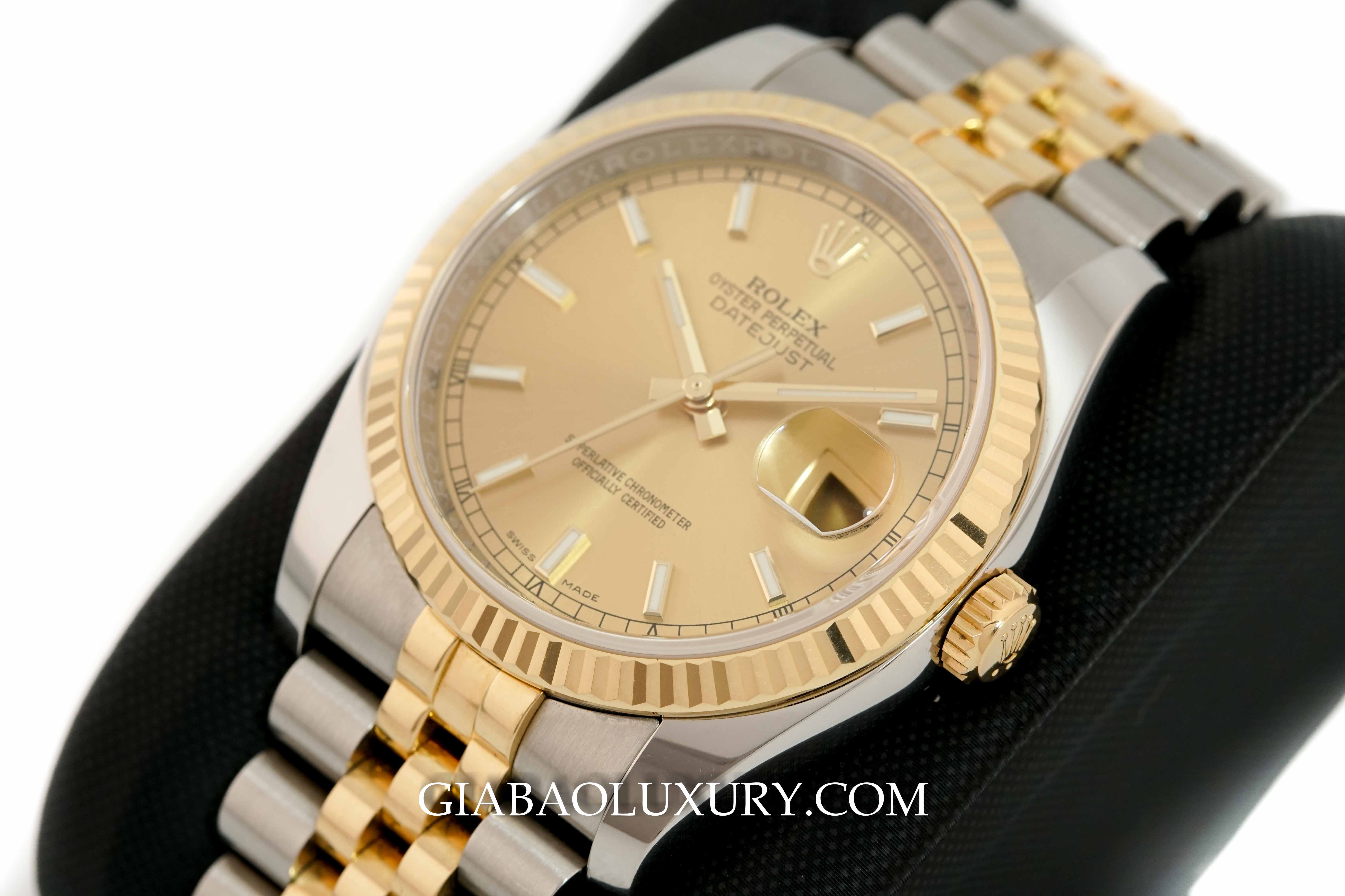 Đồng Hồ Rolex Datejust 36 116233 Mặt Số Vàng Champagne