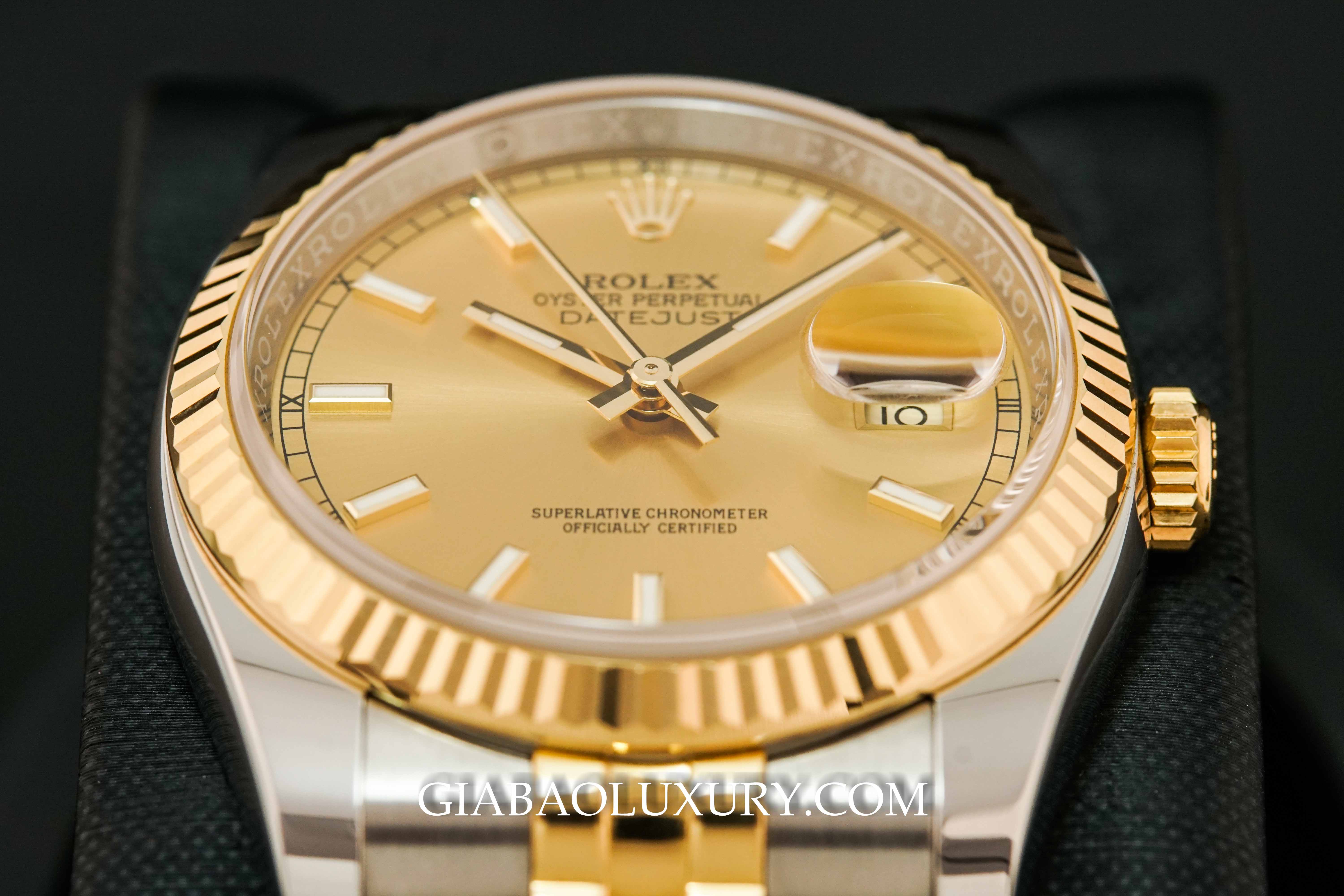 Đồng Hồ Rolex Datejust 36 116233 Mặt Số Vàng Champagne