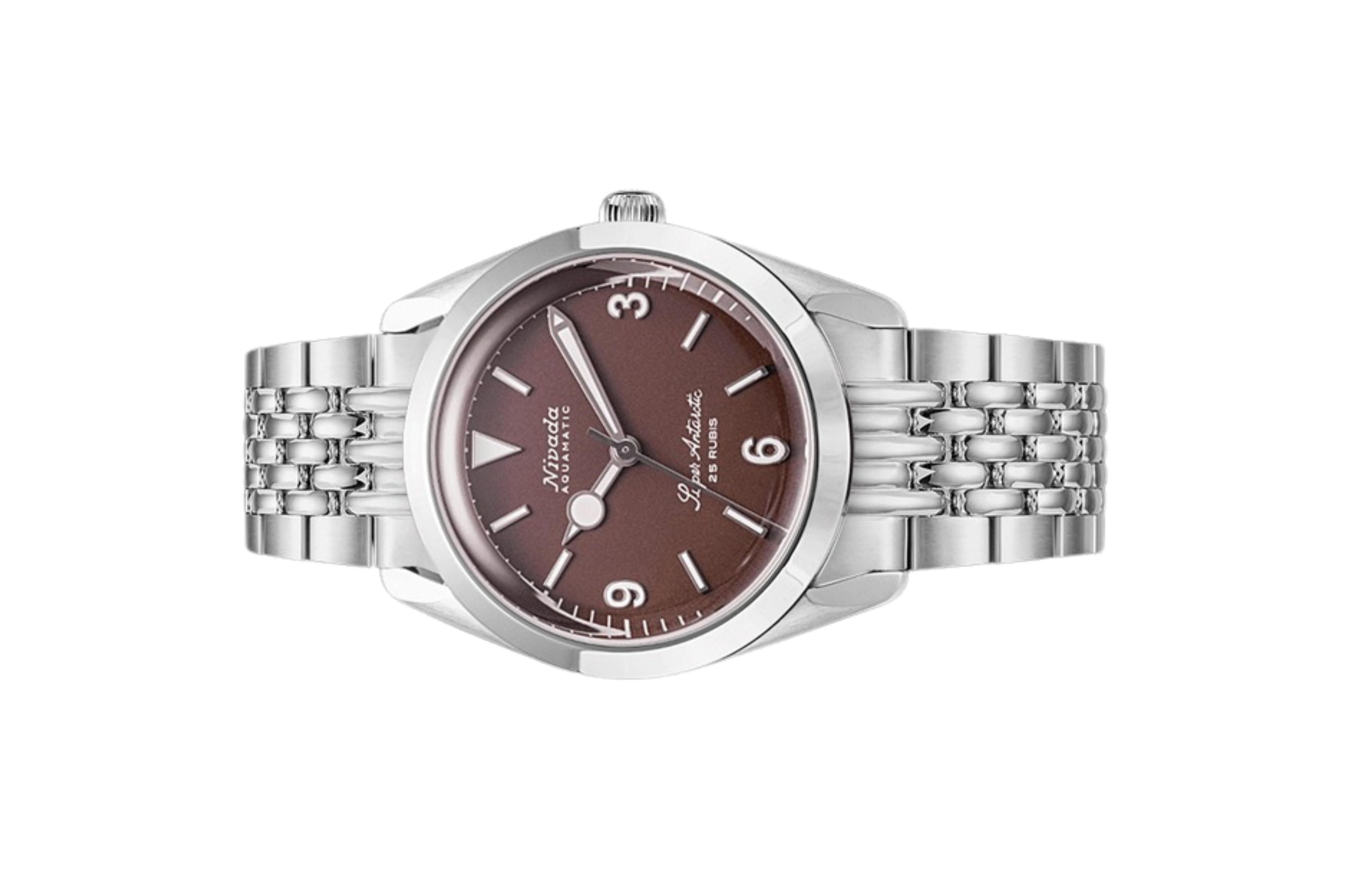 Đồng Hồ Nivada Grenchen Antarctic Đồng hồ đeo tay thương hiệu Nivada Grenchen, dòng sản phẩm Super Antarctic 3.6.9, Ref num 32040A, mặt số nâu Matt, size 38mm, máy tự động, vỏ và dây đồng hồ bằng thép không gỉ 316L, mới 100%