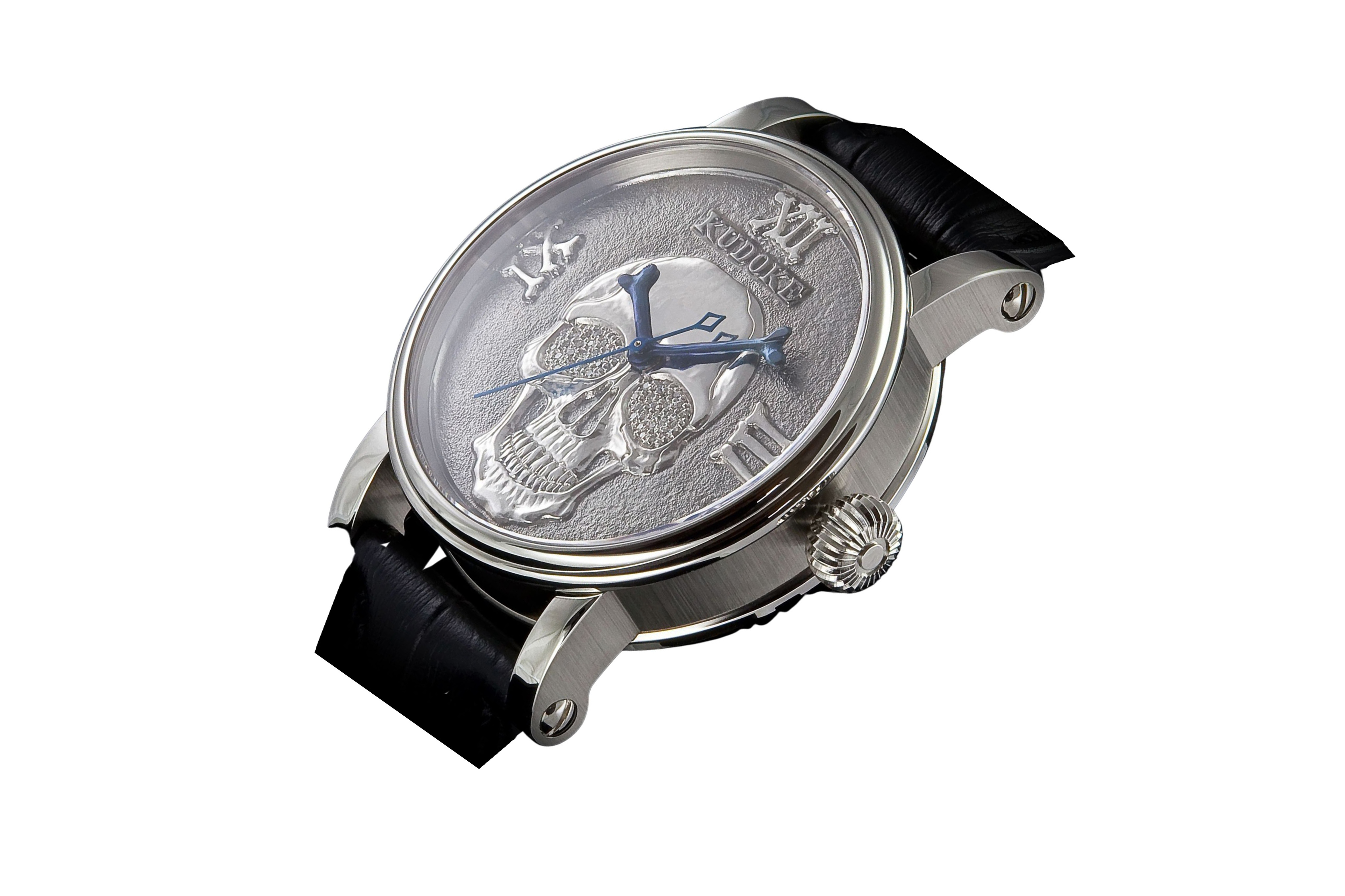 Đồng hồ đeo tay KUDOKE Skull, bộ máy tự động, kim nung xanh, mặt số Skull, vỏ thép không gỉ, size 38mm, dây da tổng hợp size M, hàng mới 100%