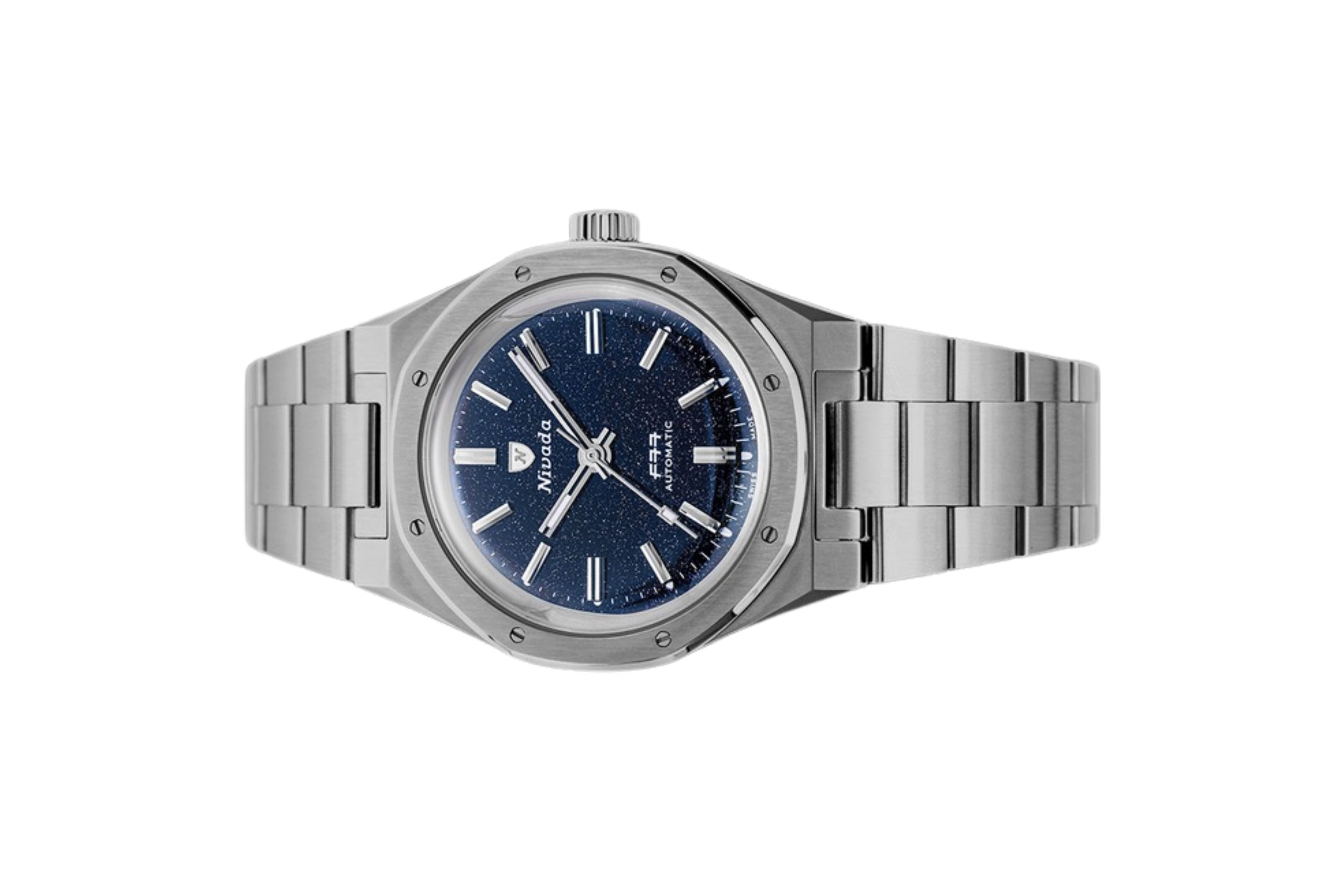 Đồng hồ đeo tay thương hiệu Nivada Grenchen, dòng sản phẩm F77, Ref number: 68018A77, mặt số xanh đậm Aventurine, size 37mm, máy tự động, vỏ và dây bằng titanium, mới 100%