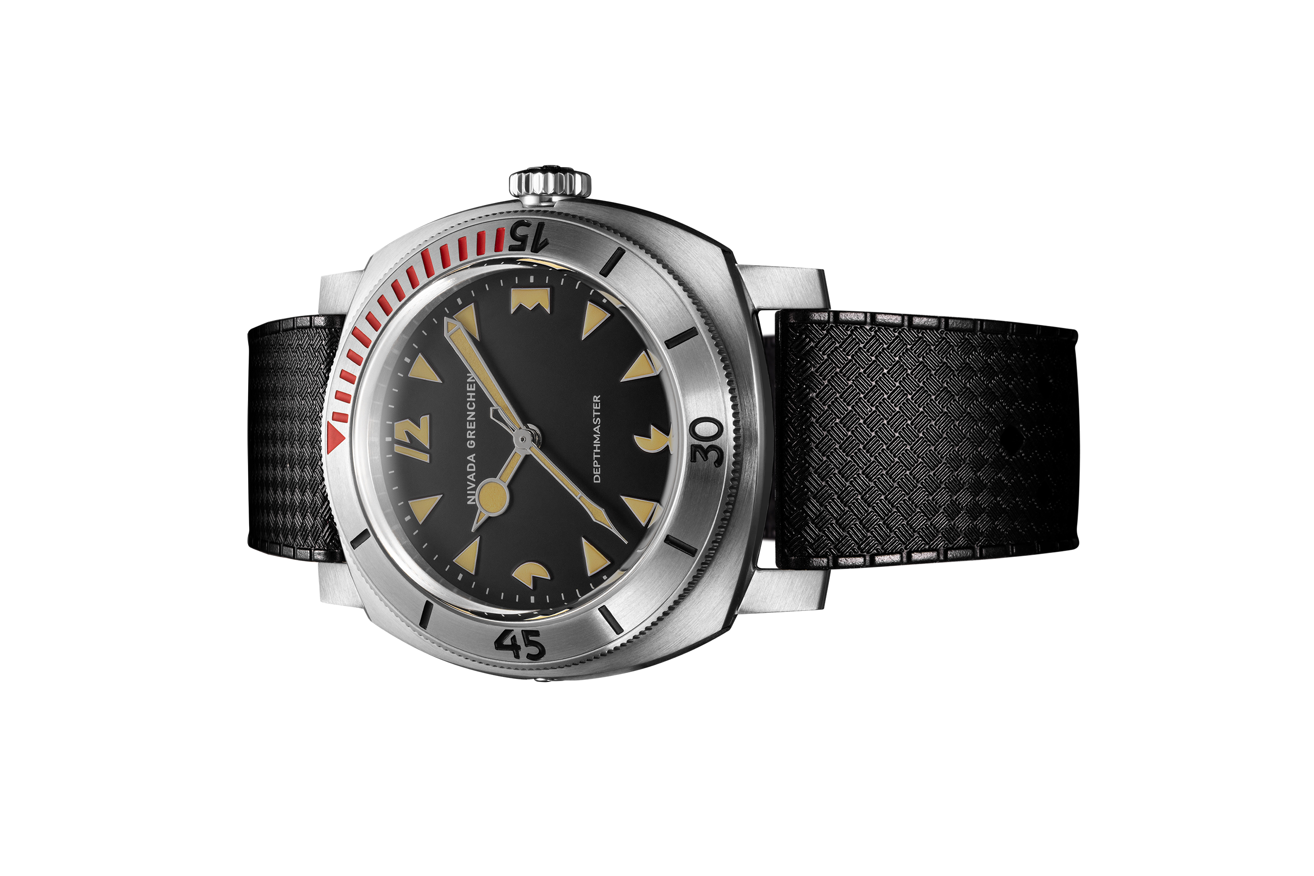 Nivada Grenchen, dòng sản phẩm Depthmaster - Pacman, Ref number: 14200A, mặt số đen Đồng hồ đeo tay thương hiệu Nivada Grenchen, dòng sản phẩm Depthmaster - Pacman, Ref number: 14200A, mặt số đen, size 42mm, máy tự động, vỏ đồng hồ bằng thép không gỉ 316, mới 100%