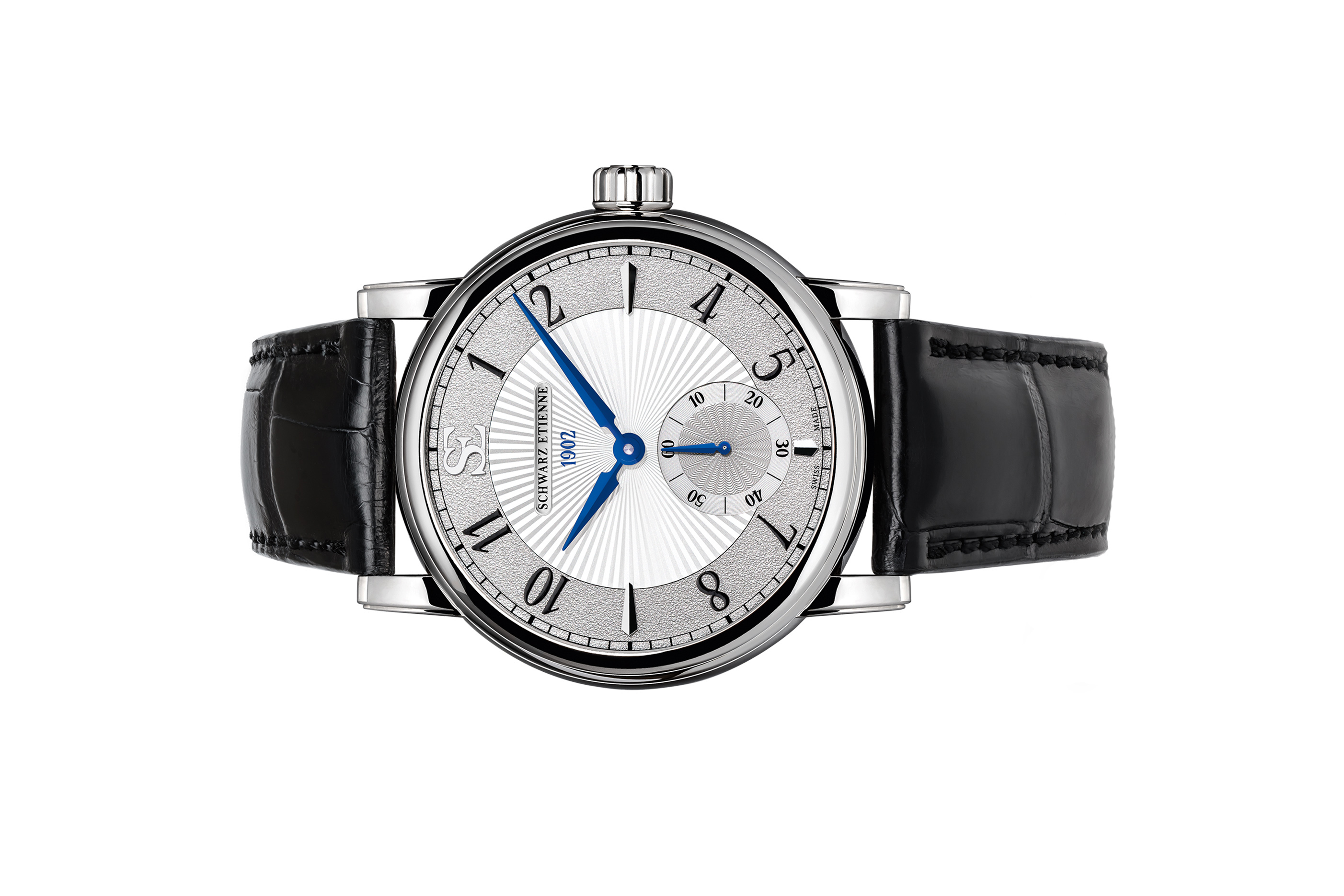 Đồng hồ đeo tay thương hiệu Schwarz Etienne, dòng sản phẩm Roma Small seconds, Number no WRO15MA25SS01AA, Mặt số bạc, size 42mm, máy tự động, vỏ đồng hồ bằng thép không gỉ, dây da, mới 100%