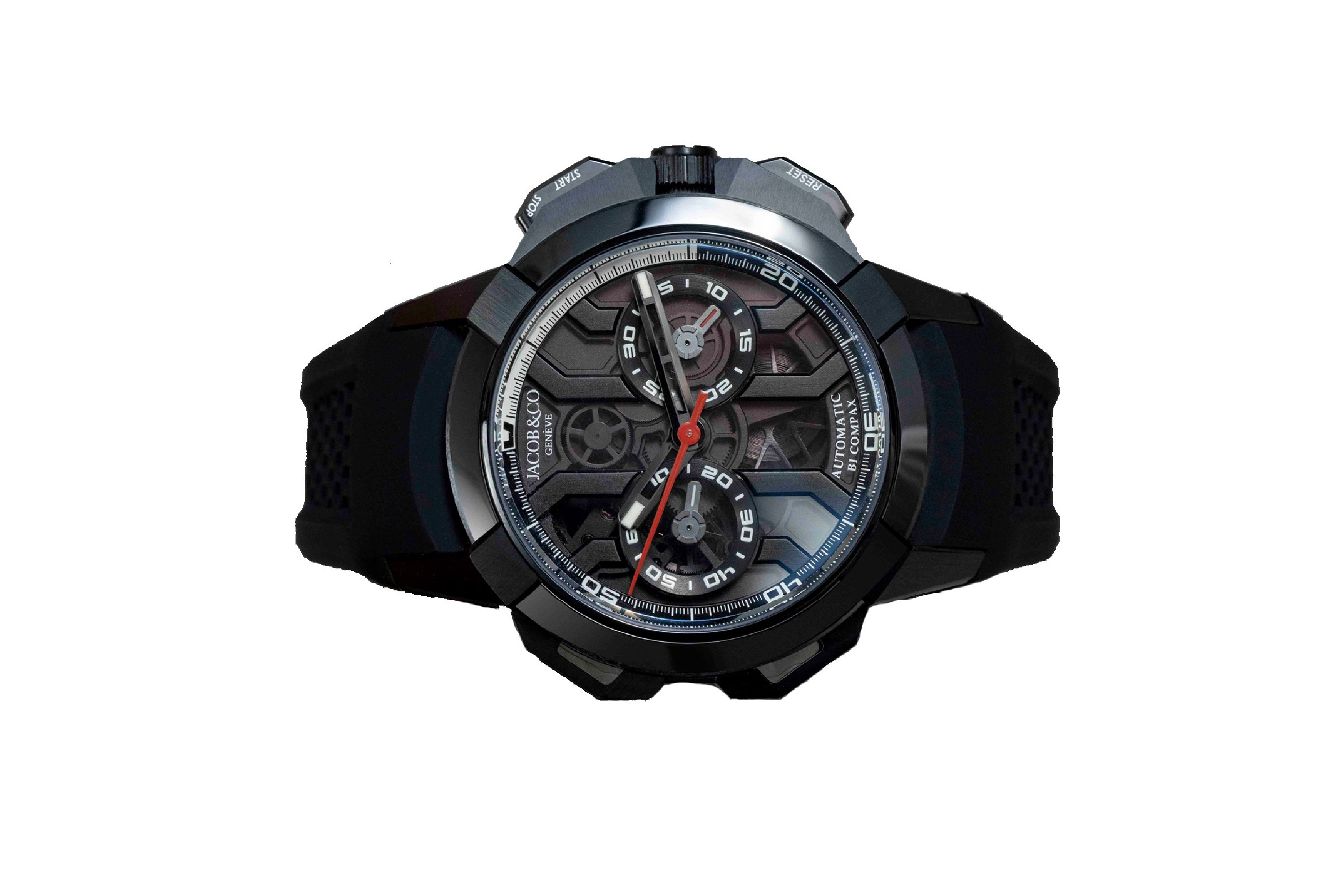 Đồng hồ đeo tay Jacob & Co EPIC X CHRONO EC400.21.AB.AB.ABRUA, vỏ titanium đen và ceramic size 43mm, máy tự động, dây cao su size M, khoá gấp, hàng mới 100%
